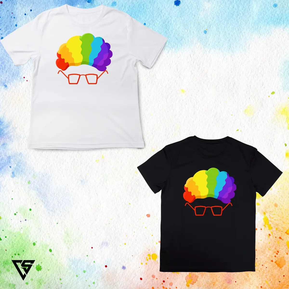 White Graphic T-Shirt Rainbow Afro