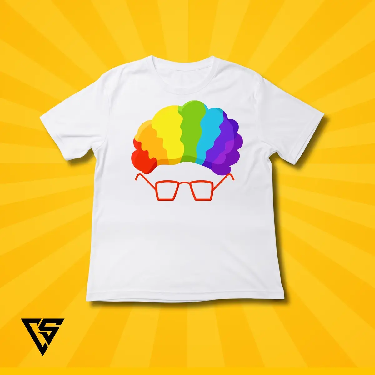 White Graphic T-Shirt Rainbow Afro