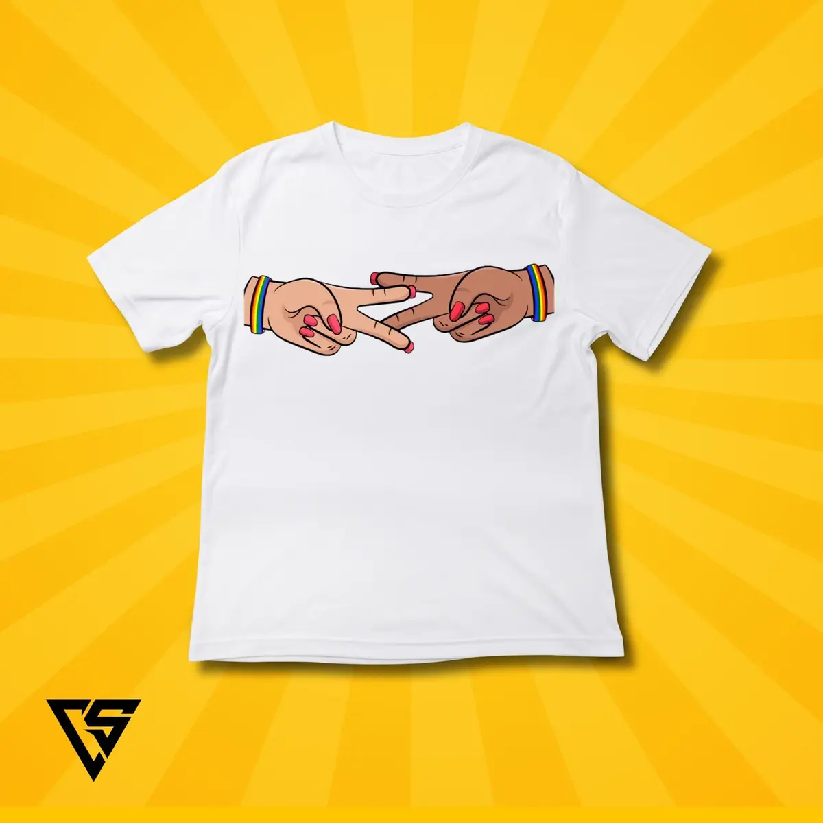White Graphic T-Shirt with Hands Print