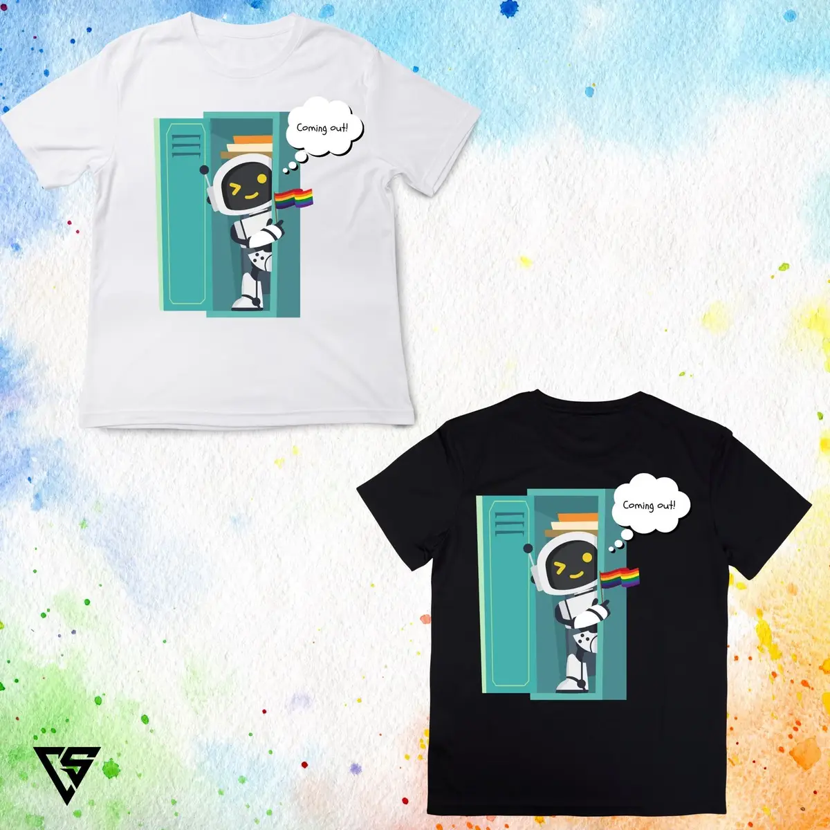 White Graphic T-Shirt Coming Out Robot Design