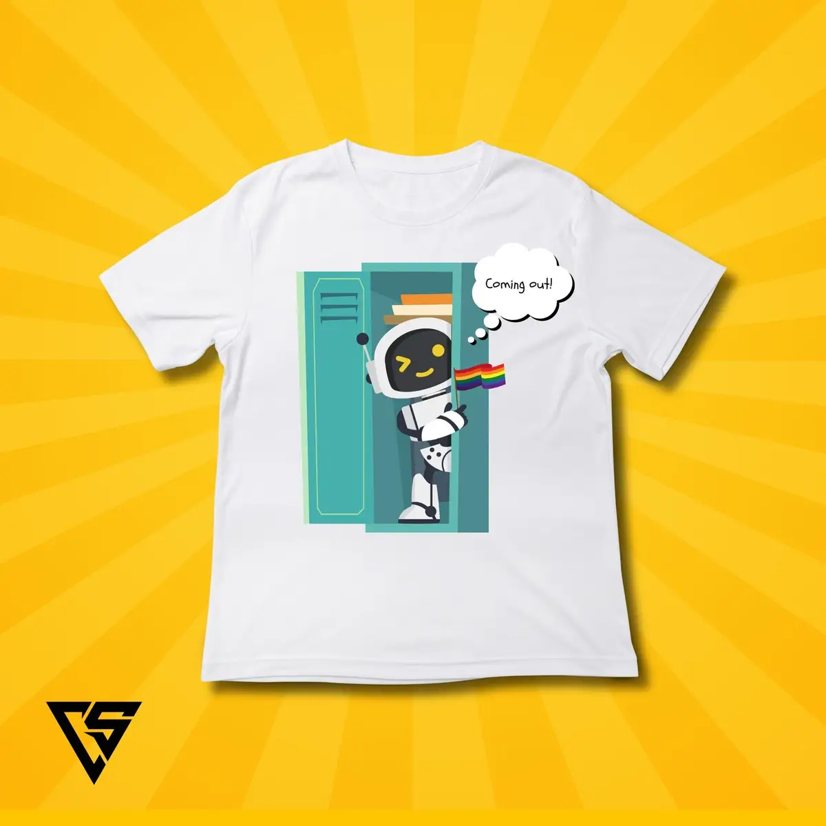 White Graphic T-Shirt Coming Out Robot Design