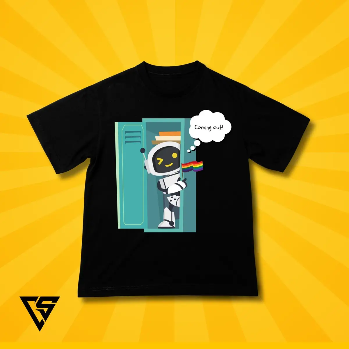 White Graphic T-Shirt Coming Out Robot Design
