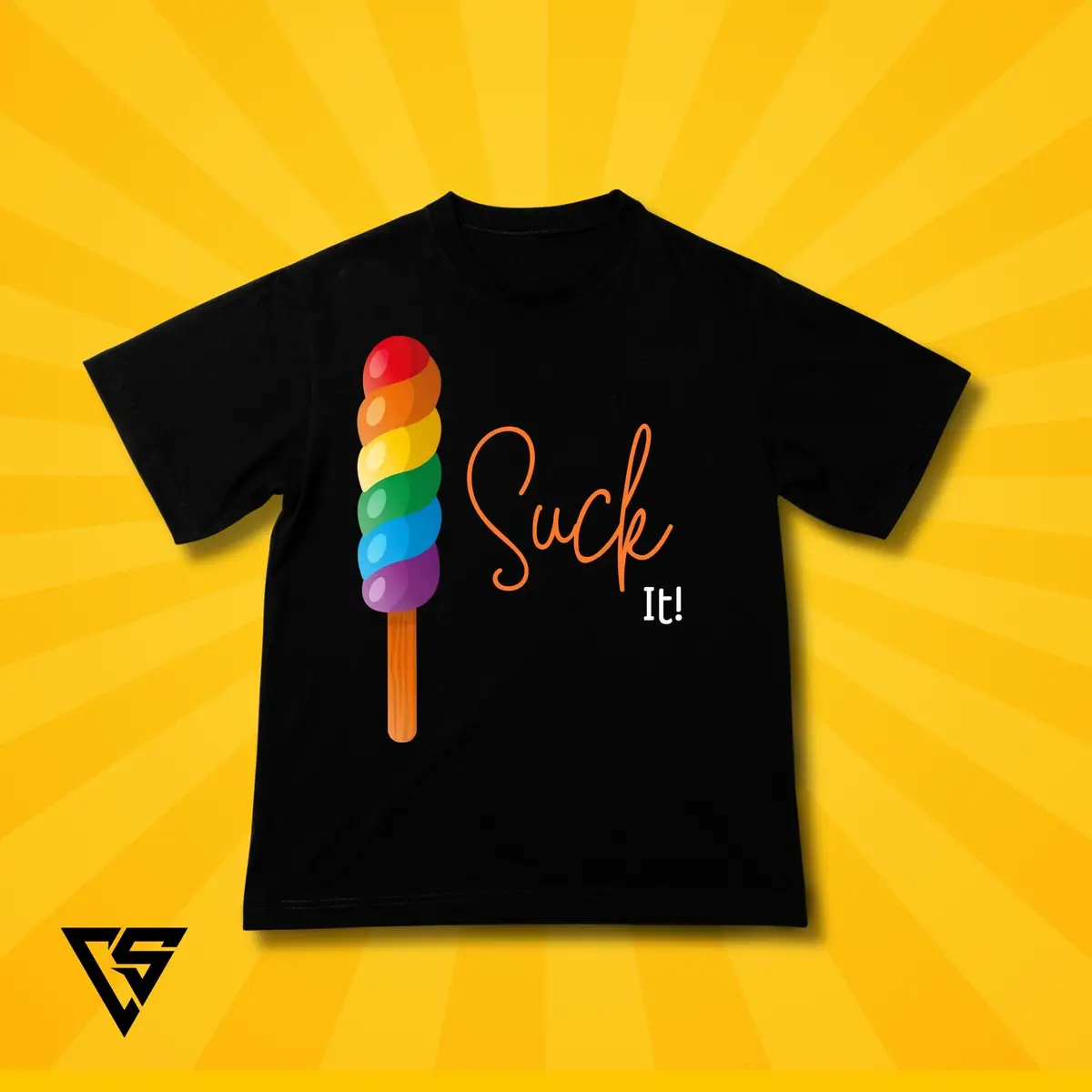 White T-Shirt with Rainbow Ice Pop Graphic