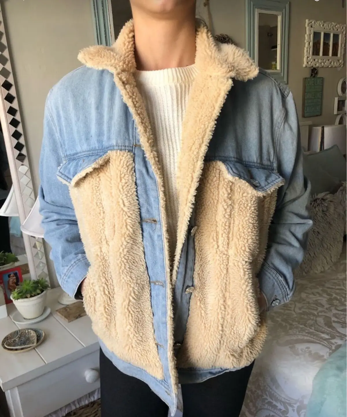 Denim Sherpa Panel Jacket Light Wash
