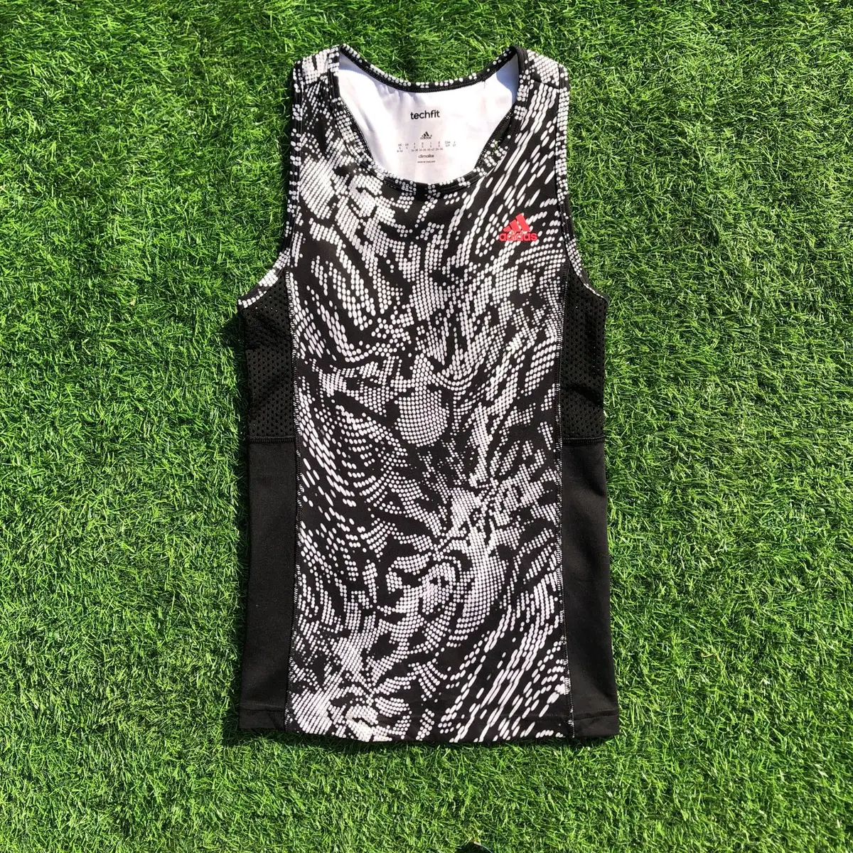 Adidas Techfit Black and White Patterned Athletic Tank Top