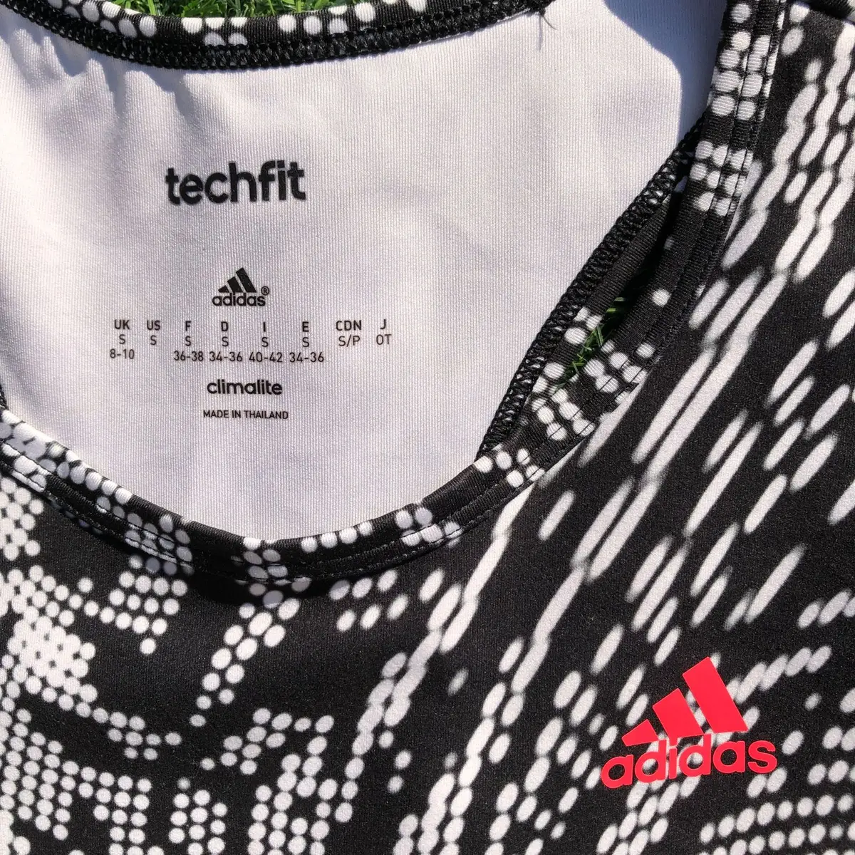 Adidas Techfit Black and White Patterned Athletic Tank Top
