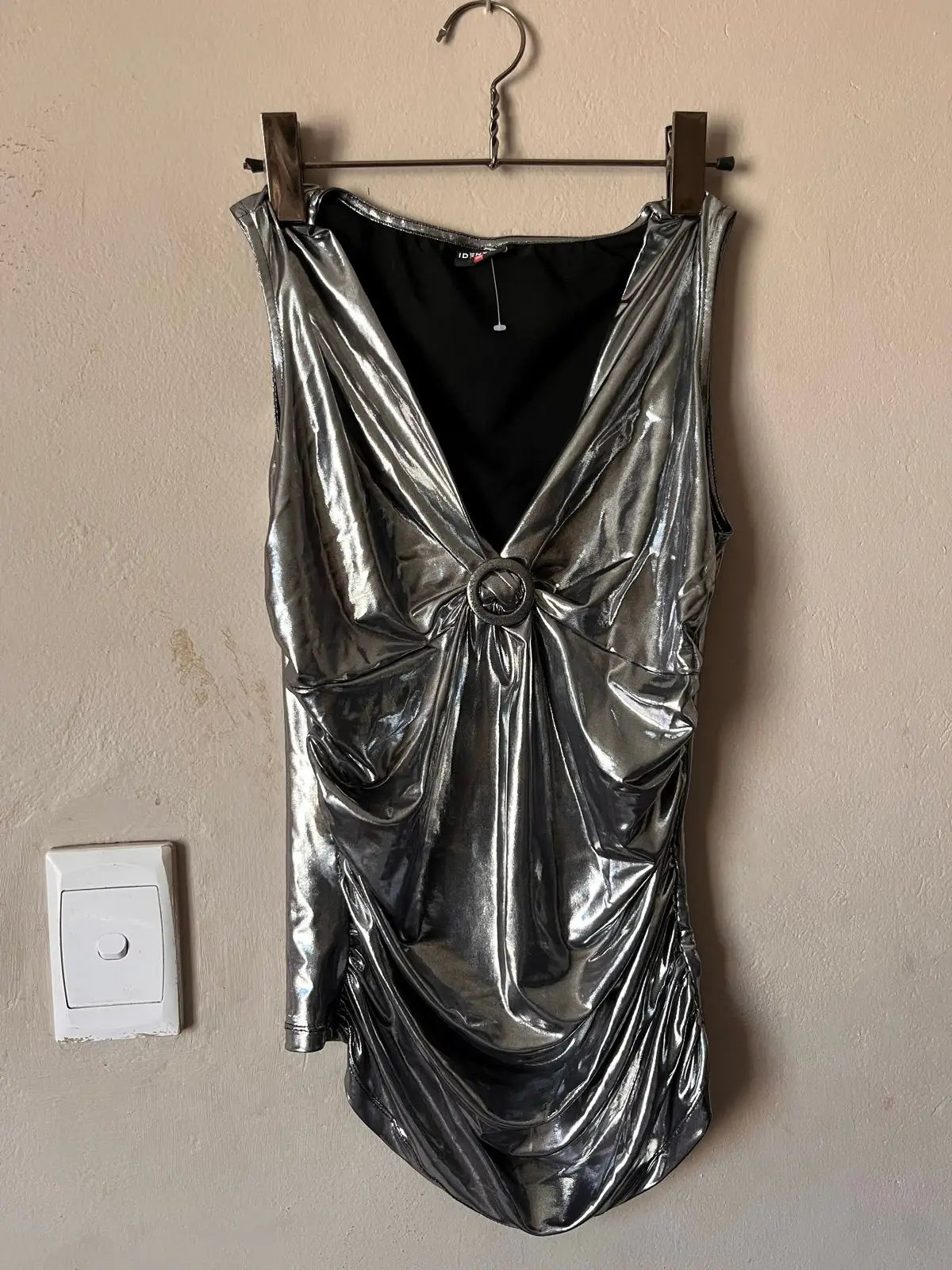 Identity Metallic Silver V-Neck Top