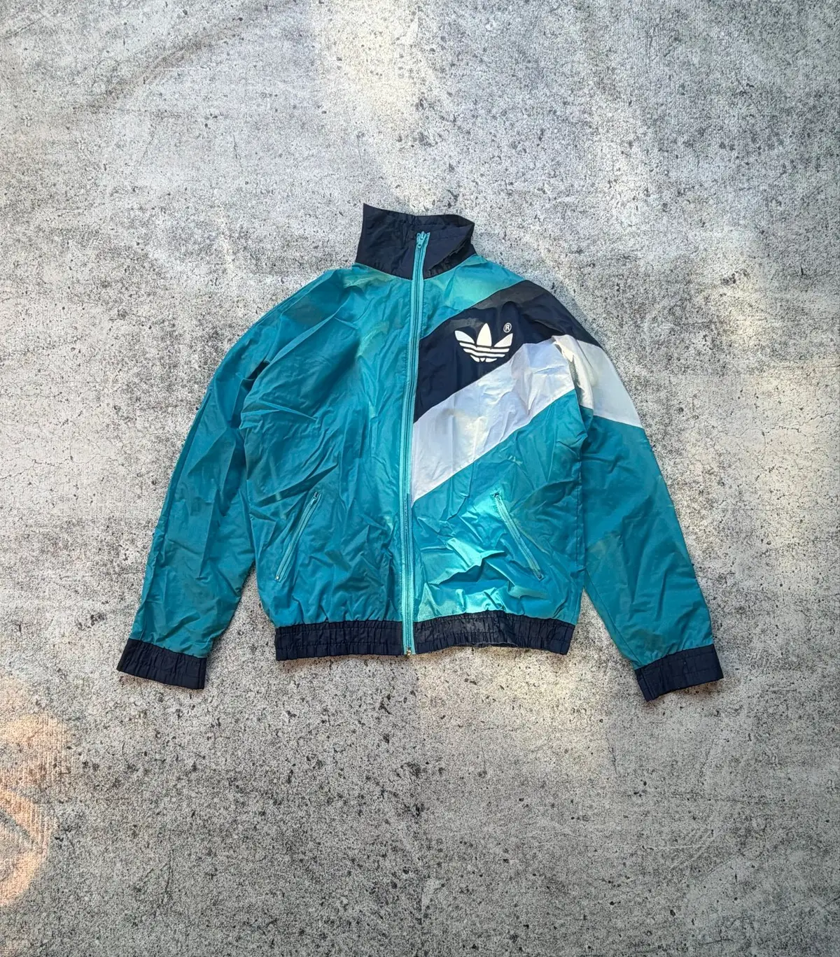Adidas Vintage Windbreaker Jacket Teal Navy