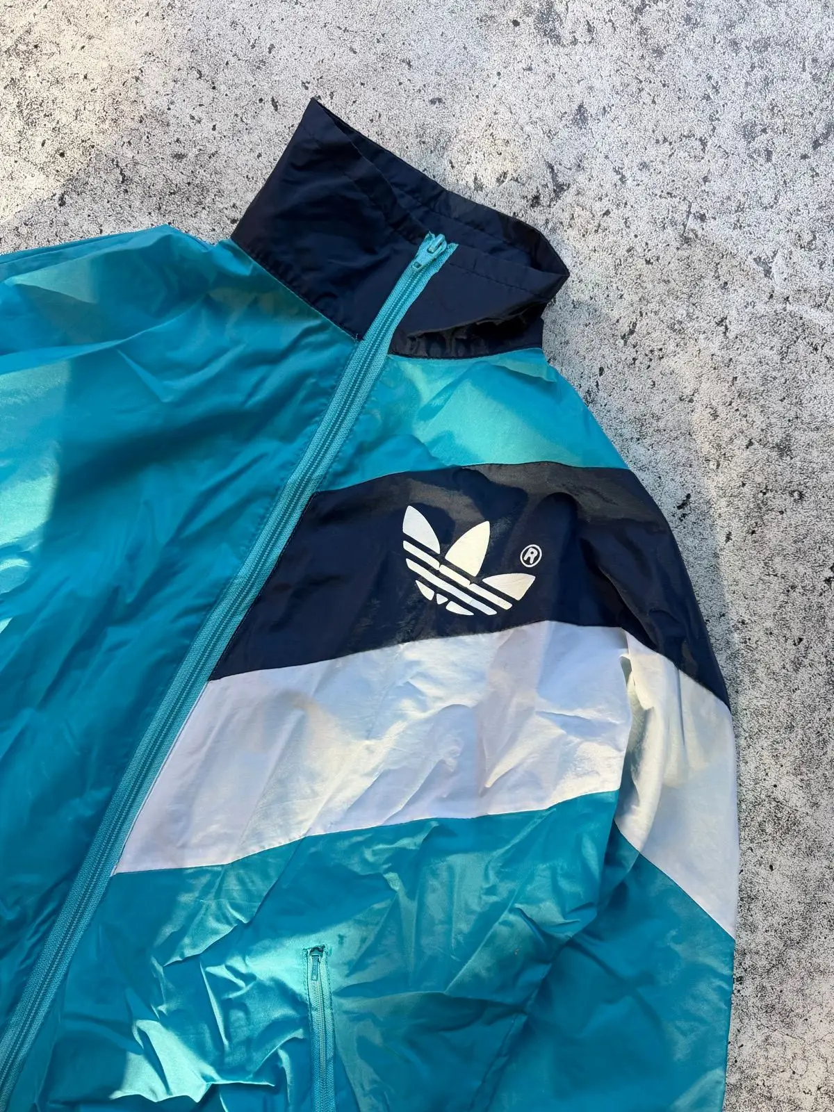 Adidas Vintage Windbreaker Jacket Teal Navy