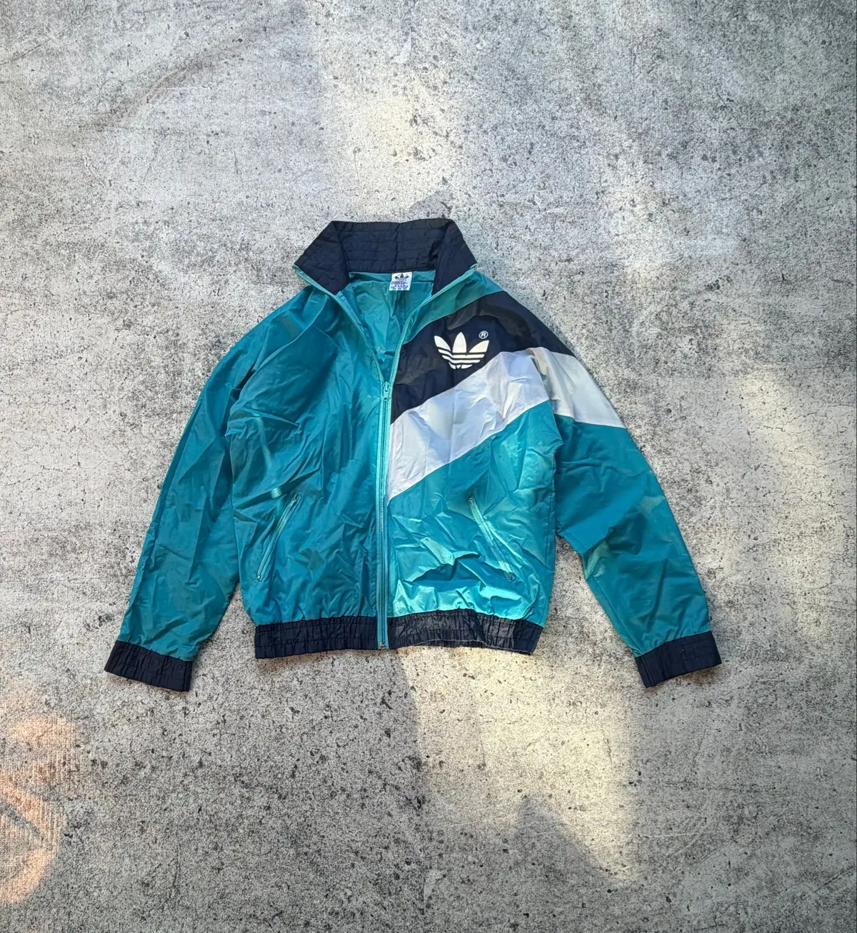 Adidas Vintage Windbreaker Jacket Teal Navy