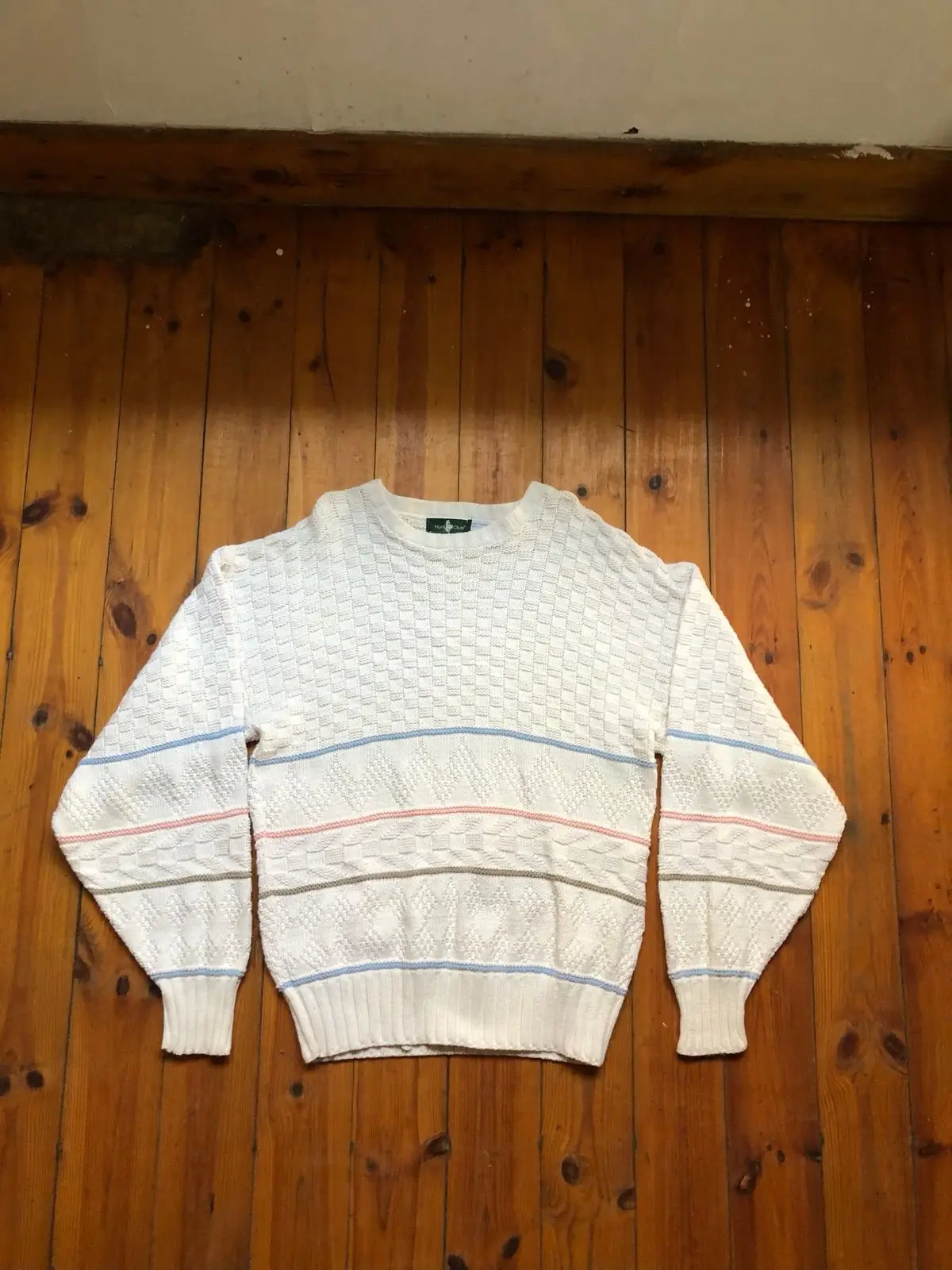 Hunt Club White Patterned Knit Sweater XL