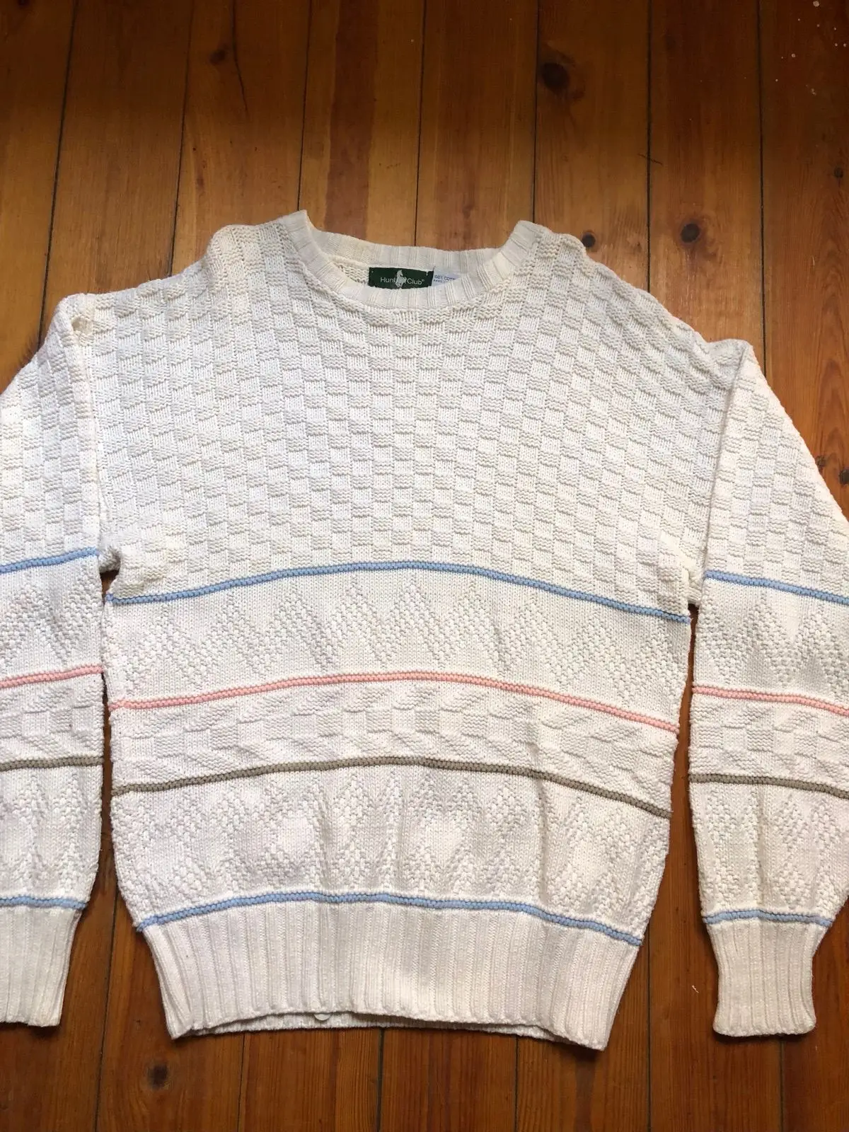 Hunt Club White Patterned Knit Sweater XL