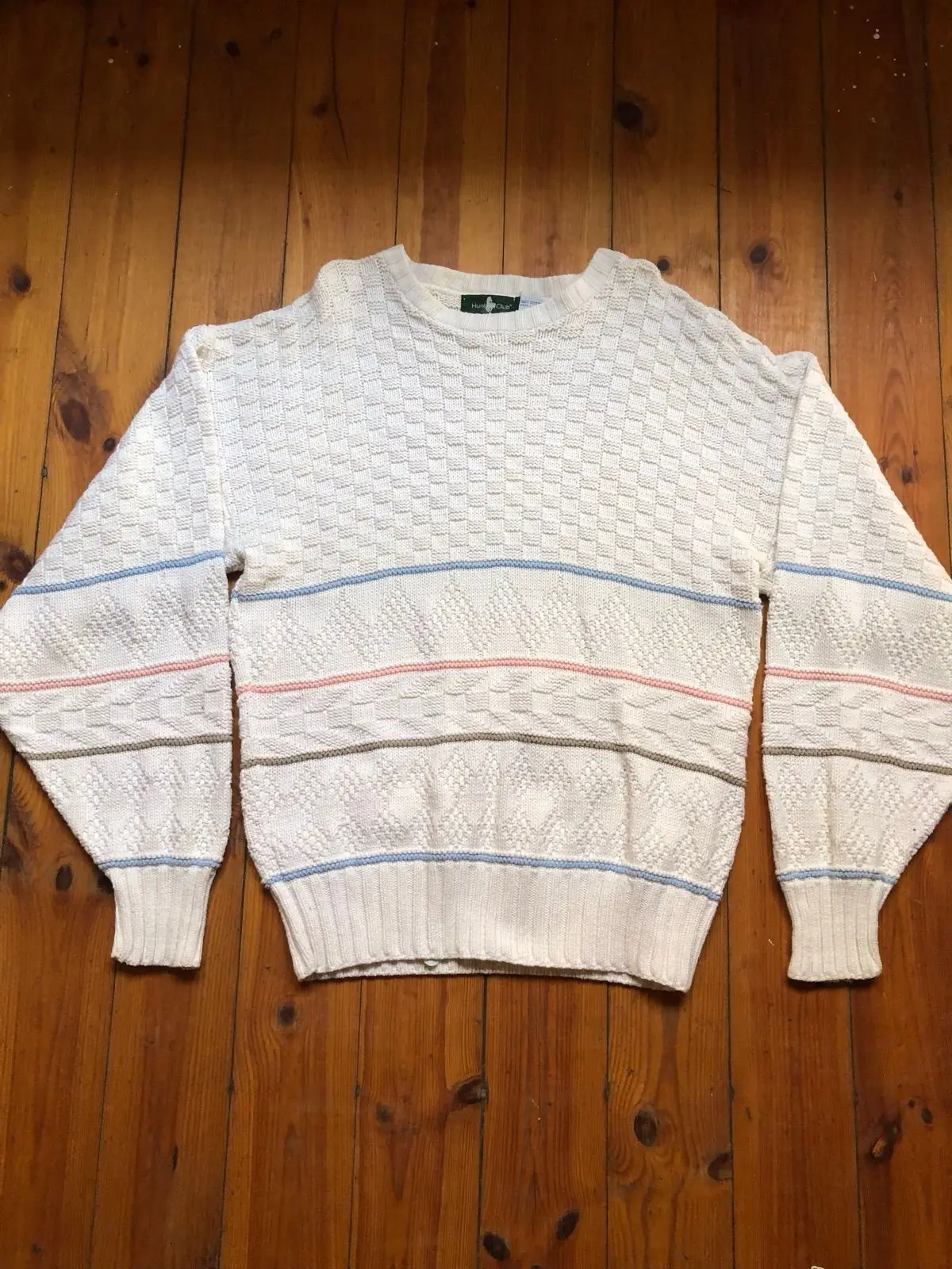 Hunt Club White Patterned Knit Sweater XL