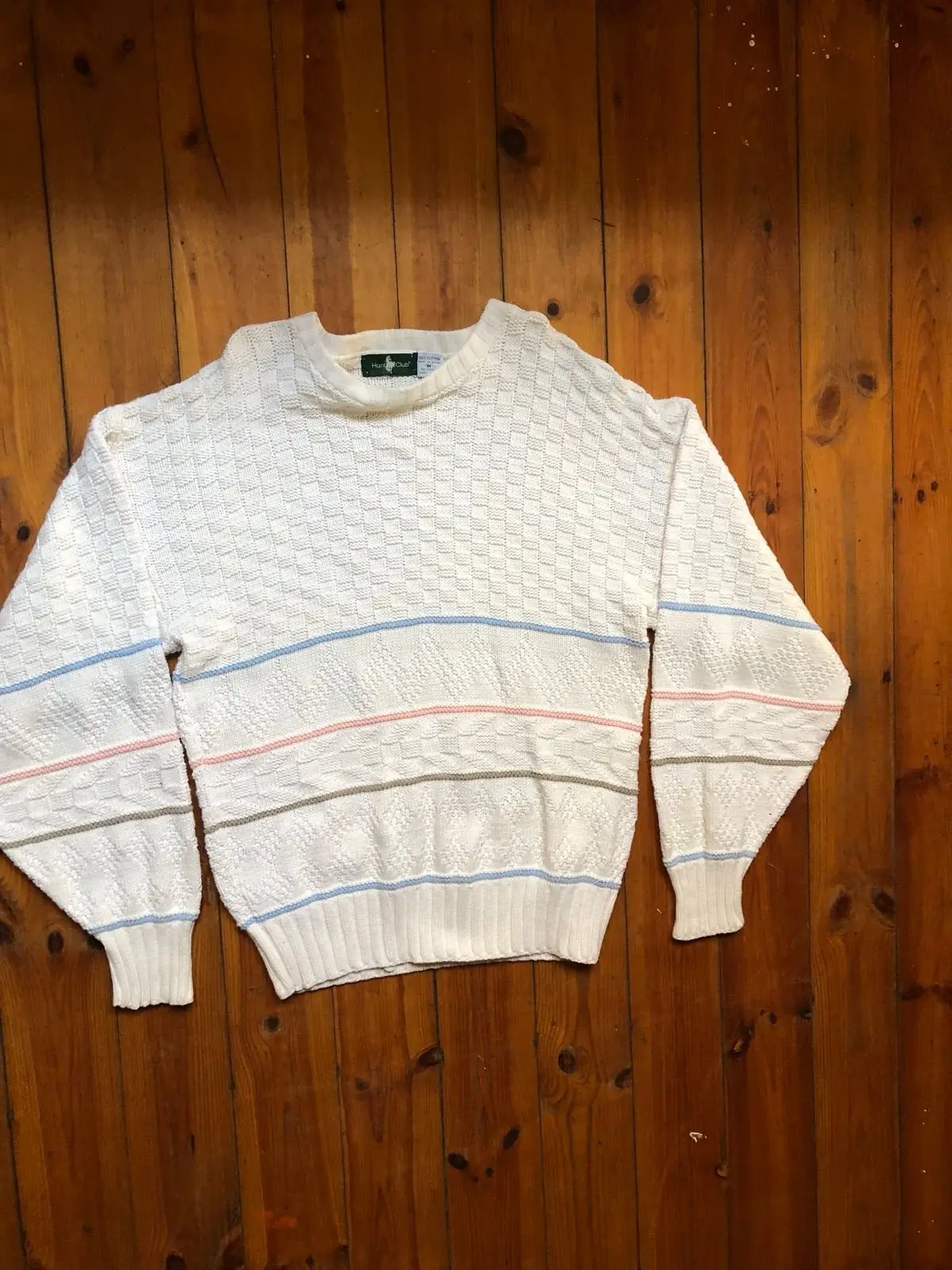 Hunt Club White Patterned Knit Sweater XL