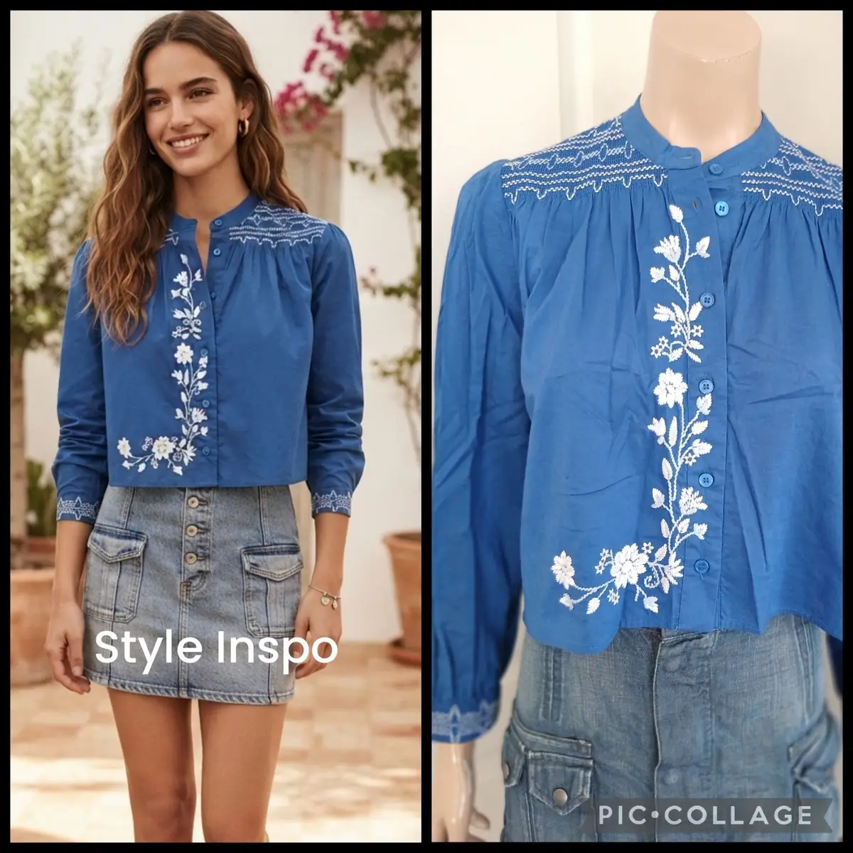 Zara Blue Embroidered Blouse