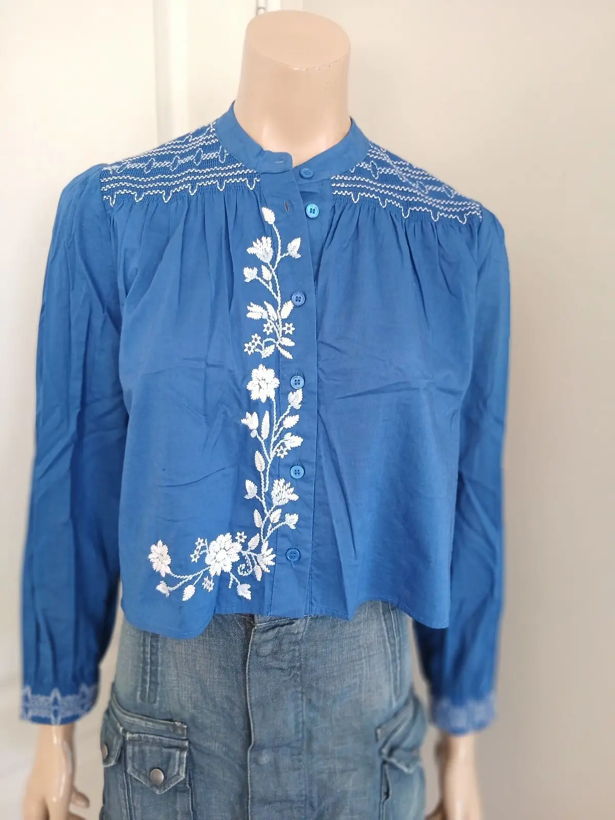 Zara Blue Embroidered Blouse