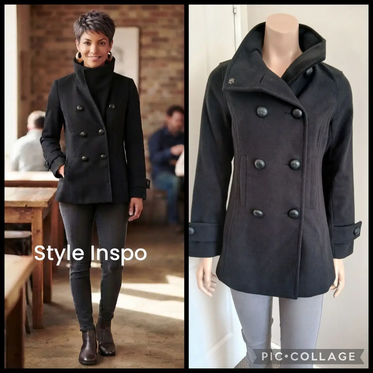 Woolworths Black Double-Breasted Wool Blend Coat