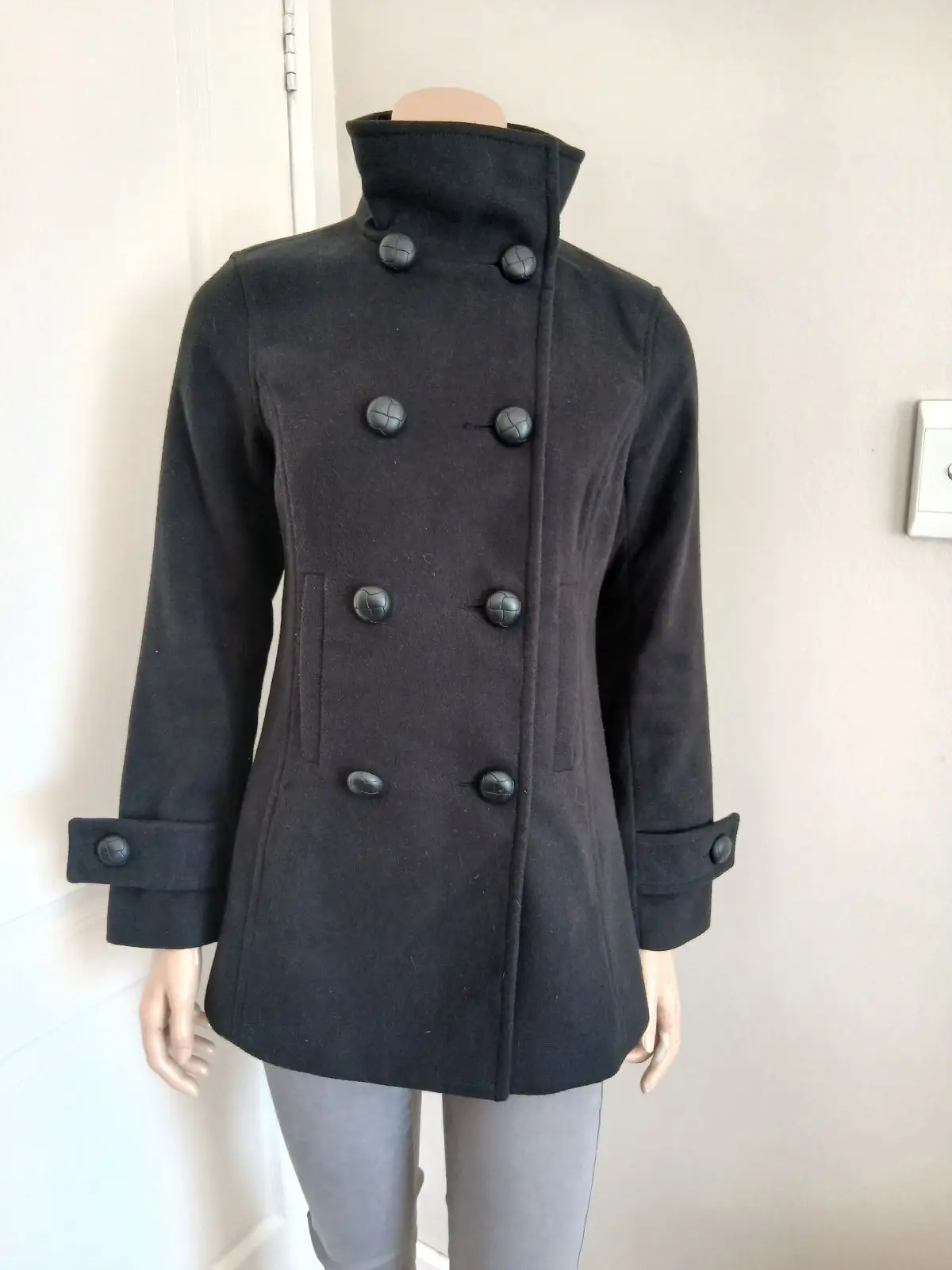 Woolworths Black Double-Breasted Wool Blend Coat