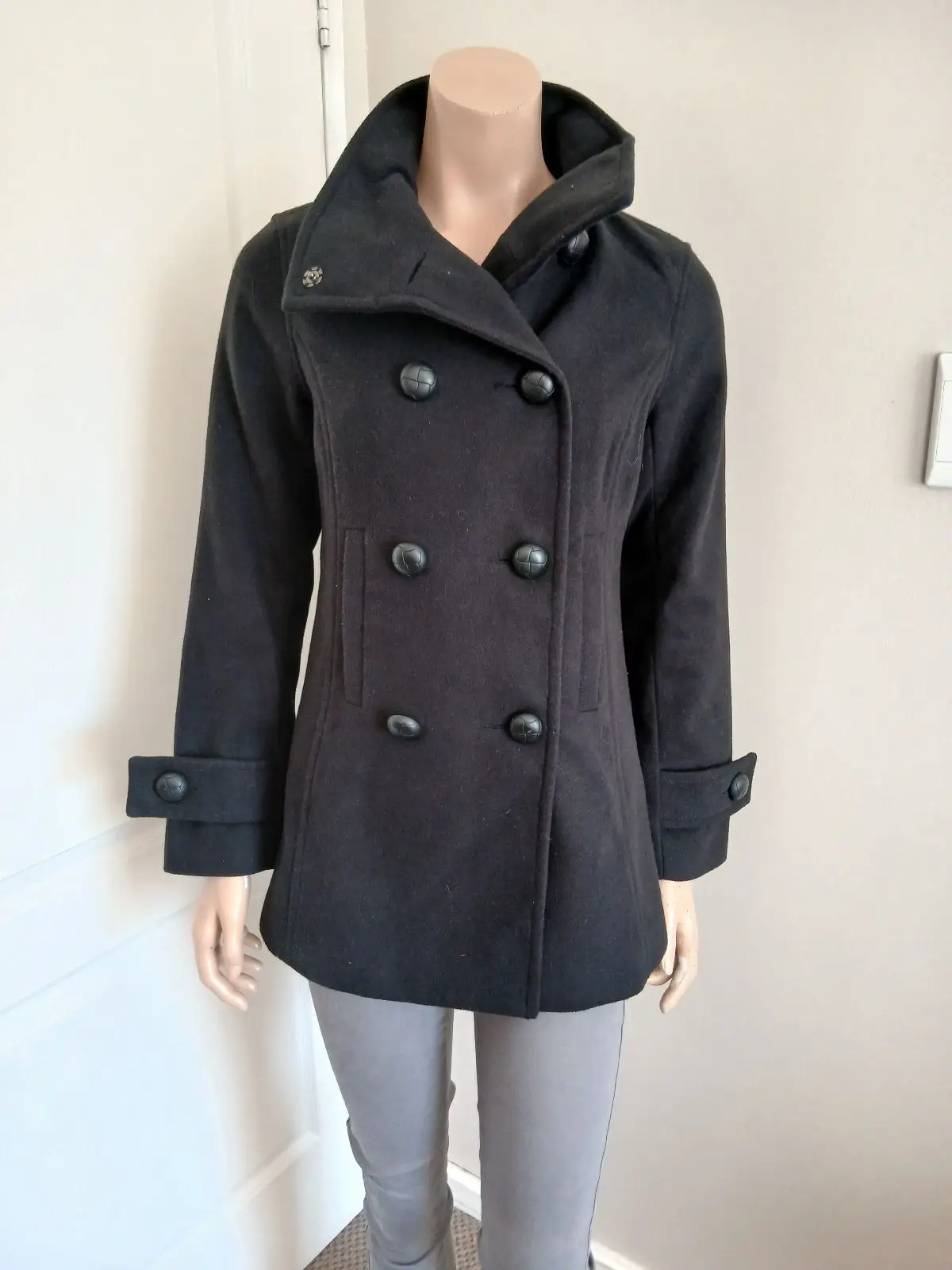 Woolworths Black Double-Breasted Wool Blend Coat