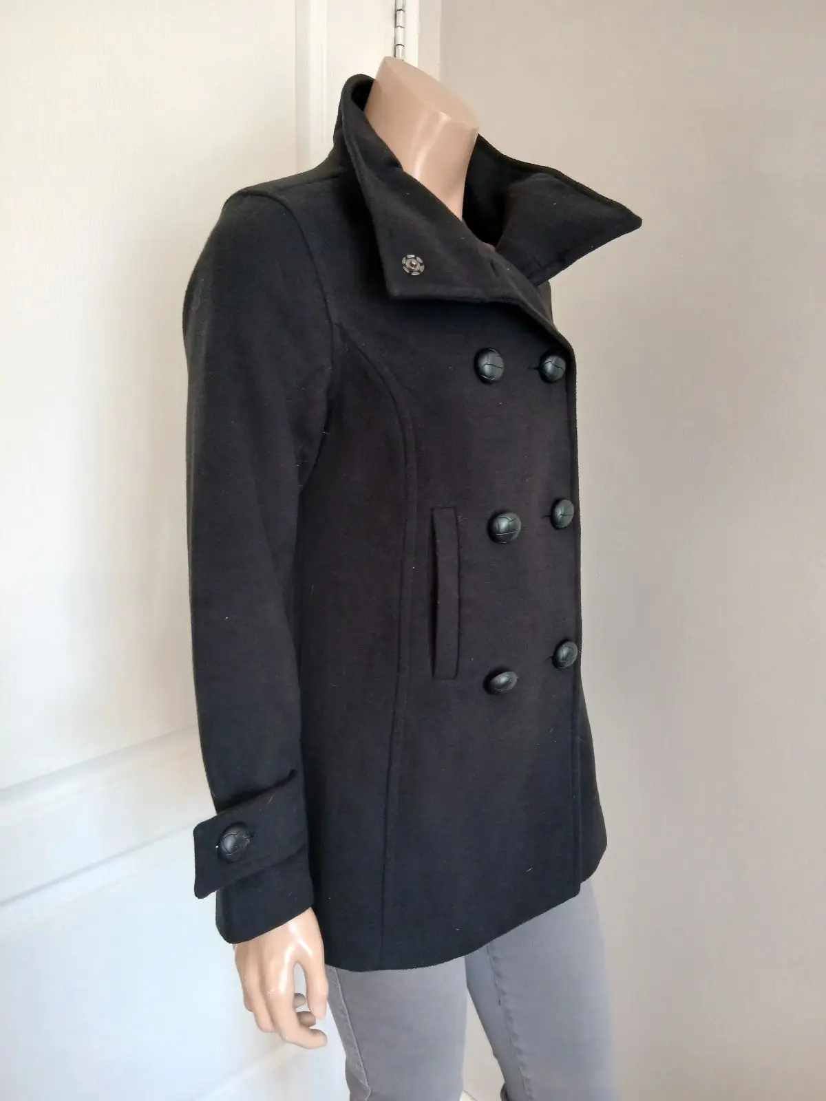 Woolworths Black Double-Breasted Wool Blend Coat