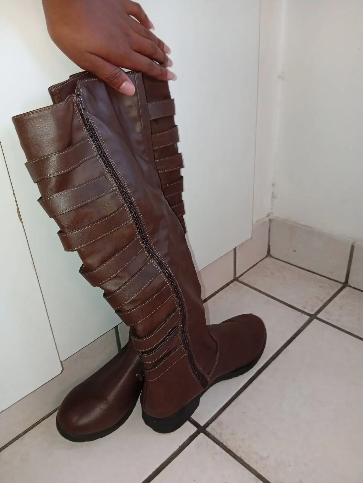 Brown Knee-High Strap Boots Size 5