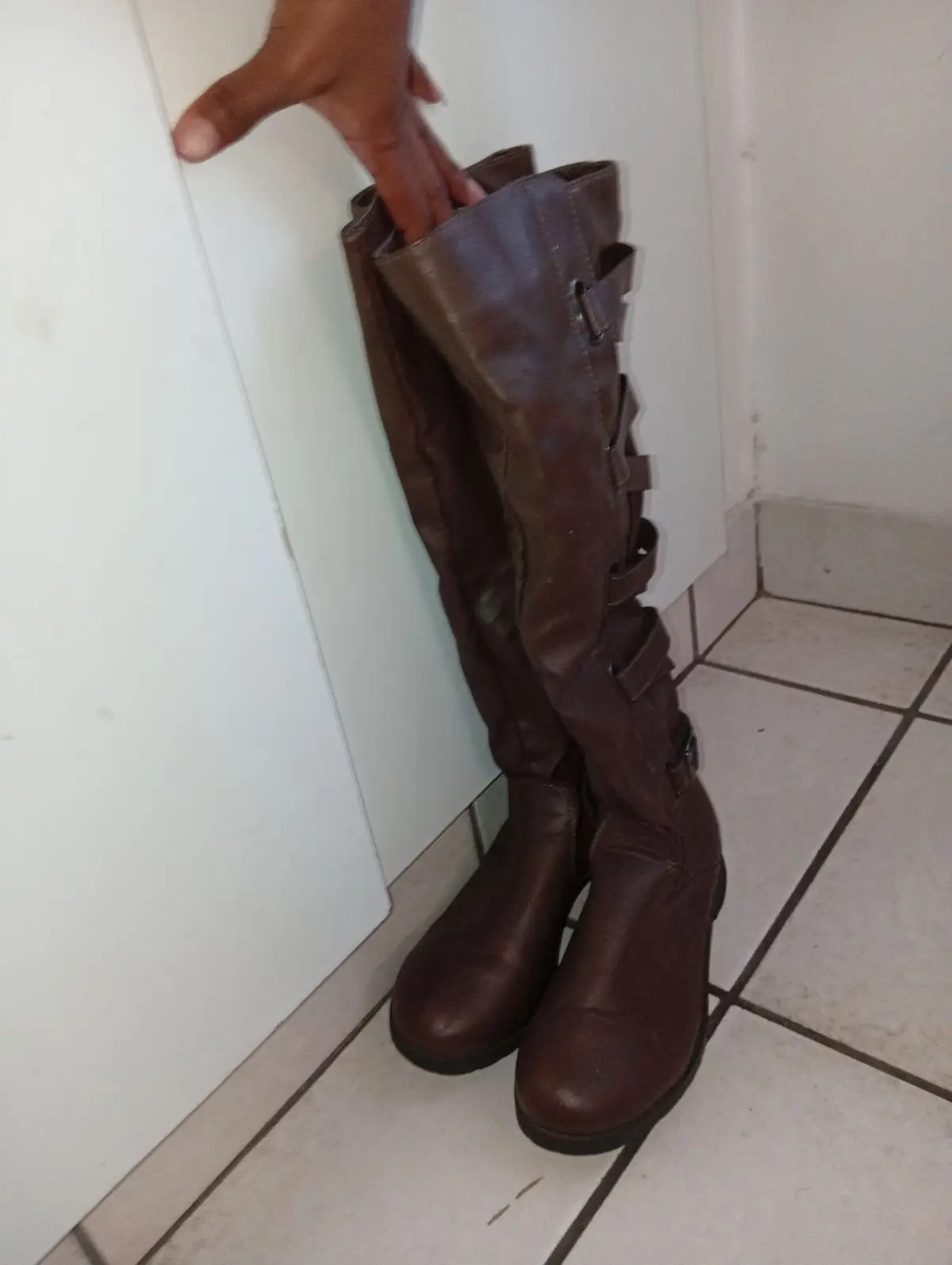 Brown Knee-High Strap Boots Size 5