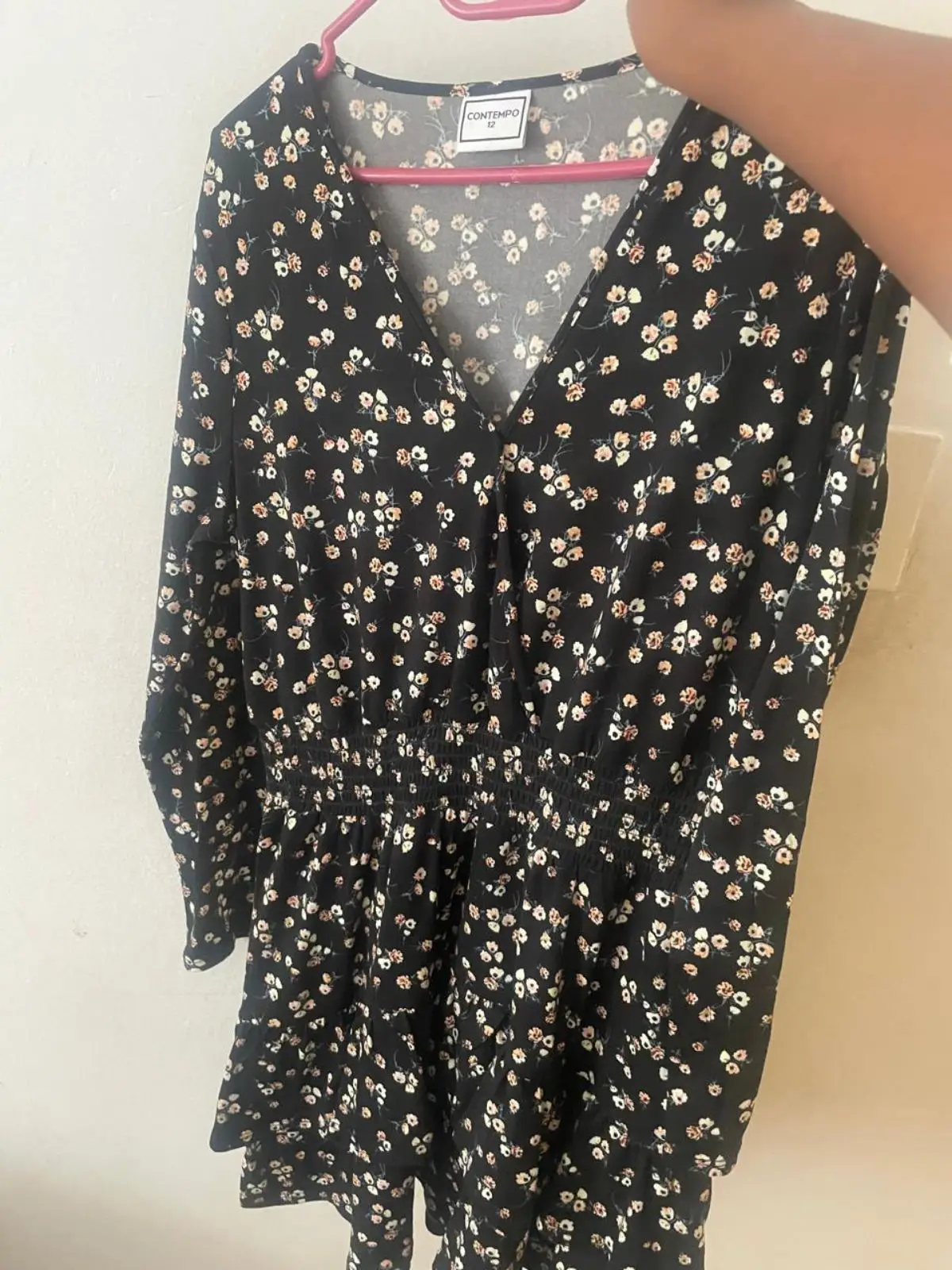 Contempo Black Floral Long-Sleeve Dress