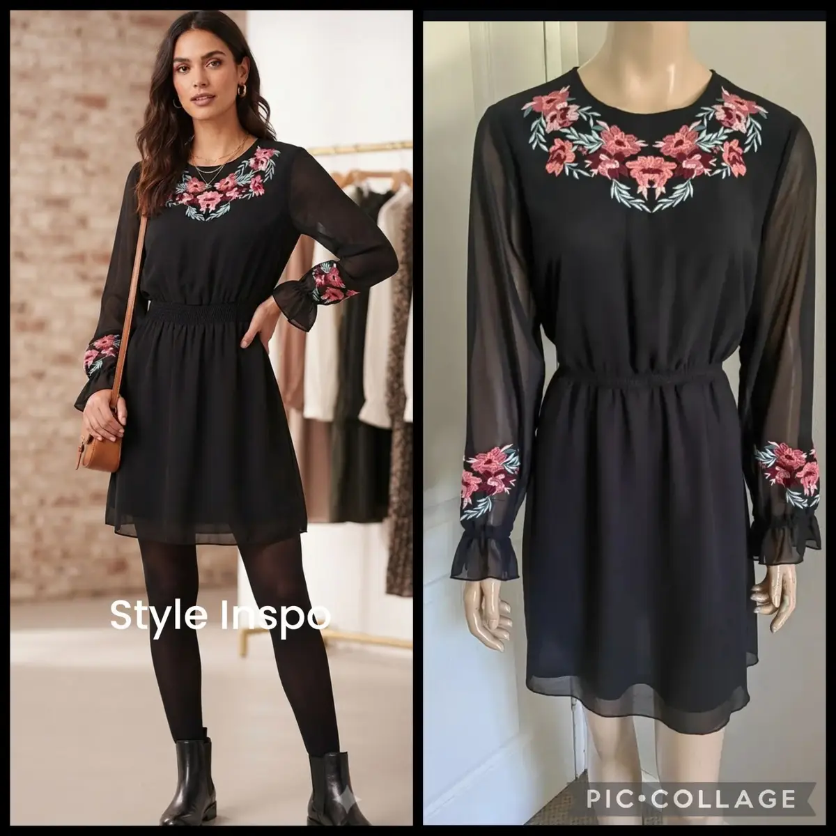 Woolworths Black Floral Embroidered Chiffon Dress