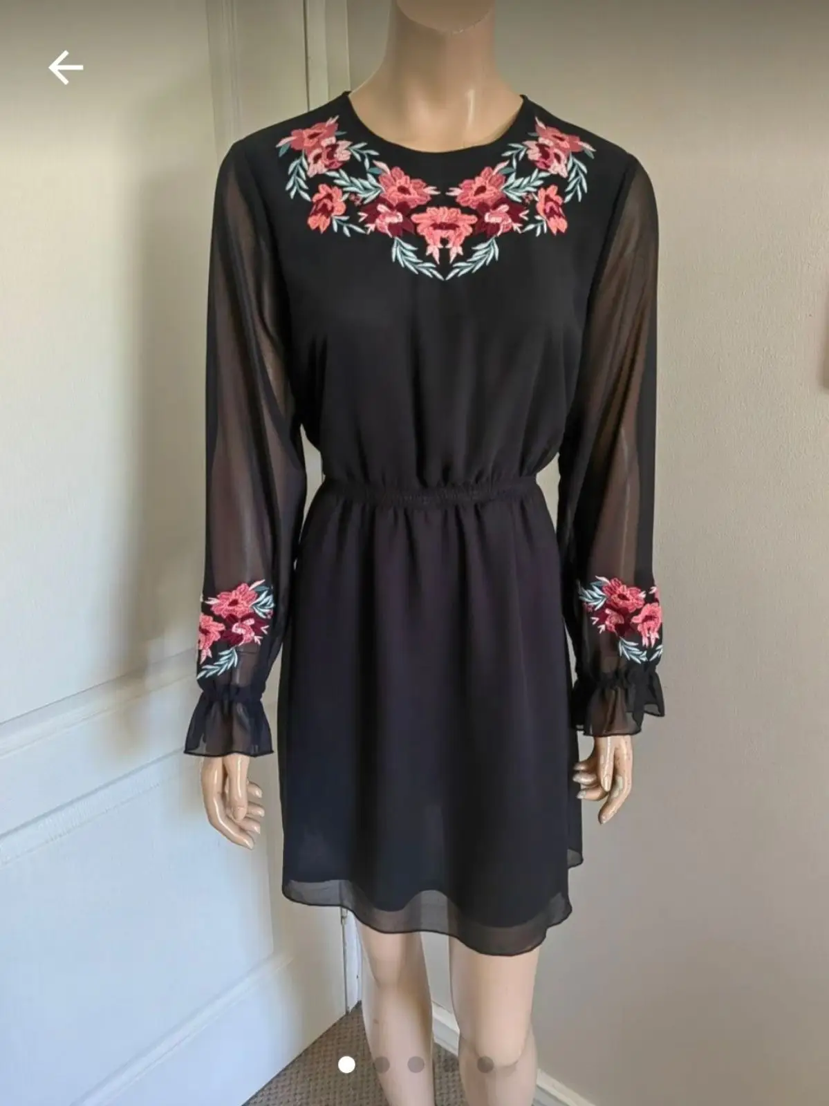 Woolworths Black Floral Embroidered Chiffon Dress