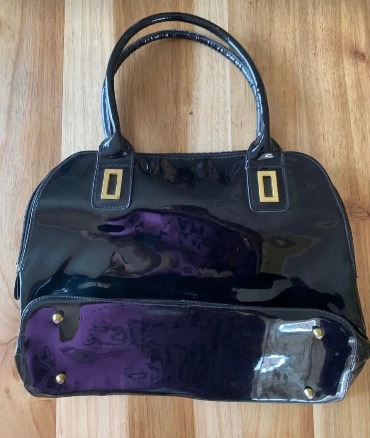 Black Patent Leather Handbag with Gold Hardware
