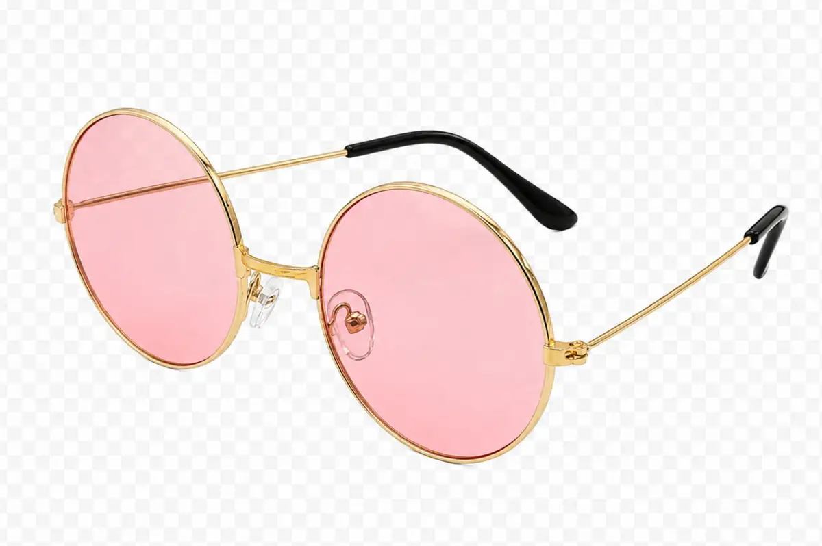 Temu Round Gold-Framed Sunglasses with Pink Lenses