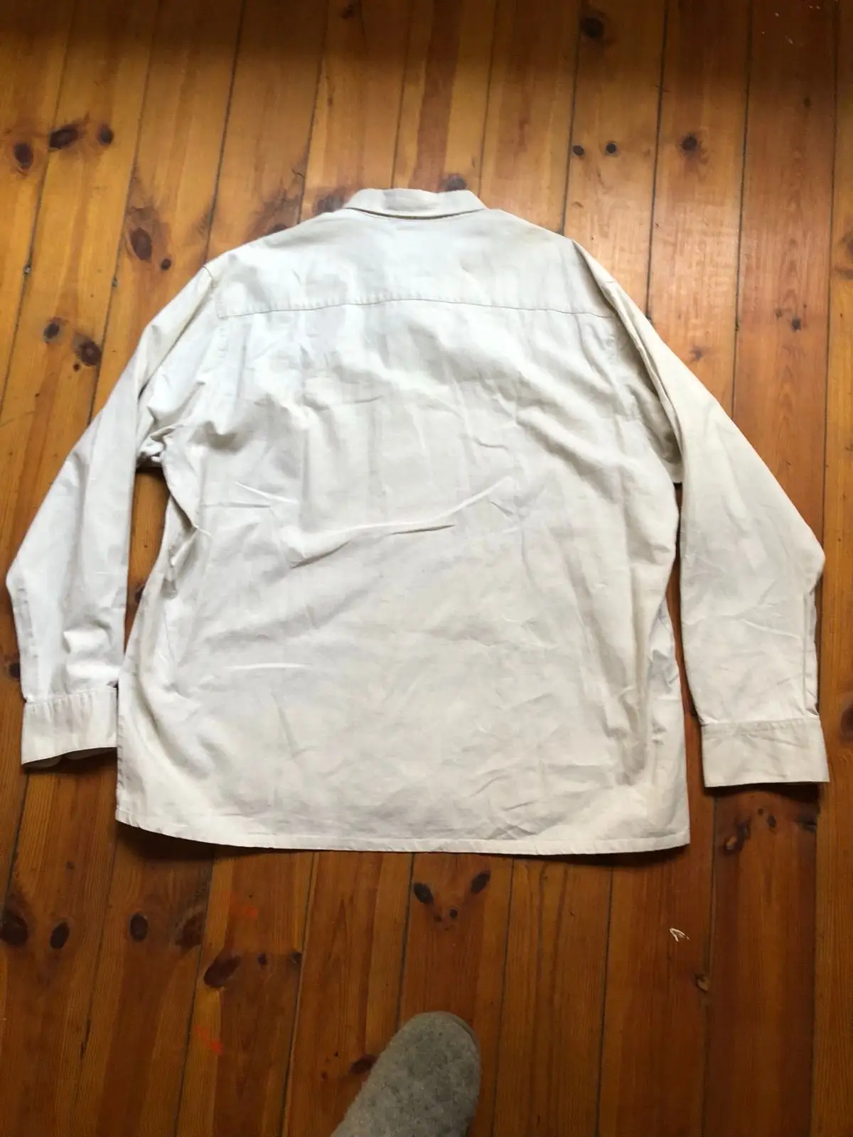 Beige Button-Up Shirt with Floral Embroidery