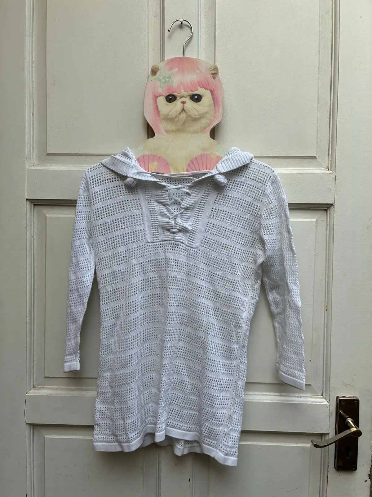 Country Road White Knitted Lace-Up Hoodie Size 10