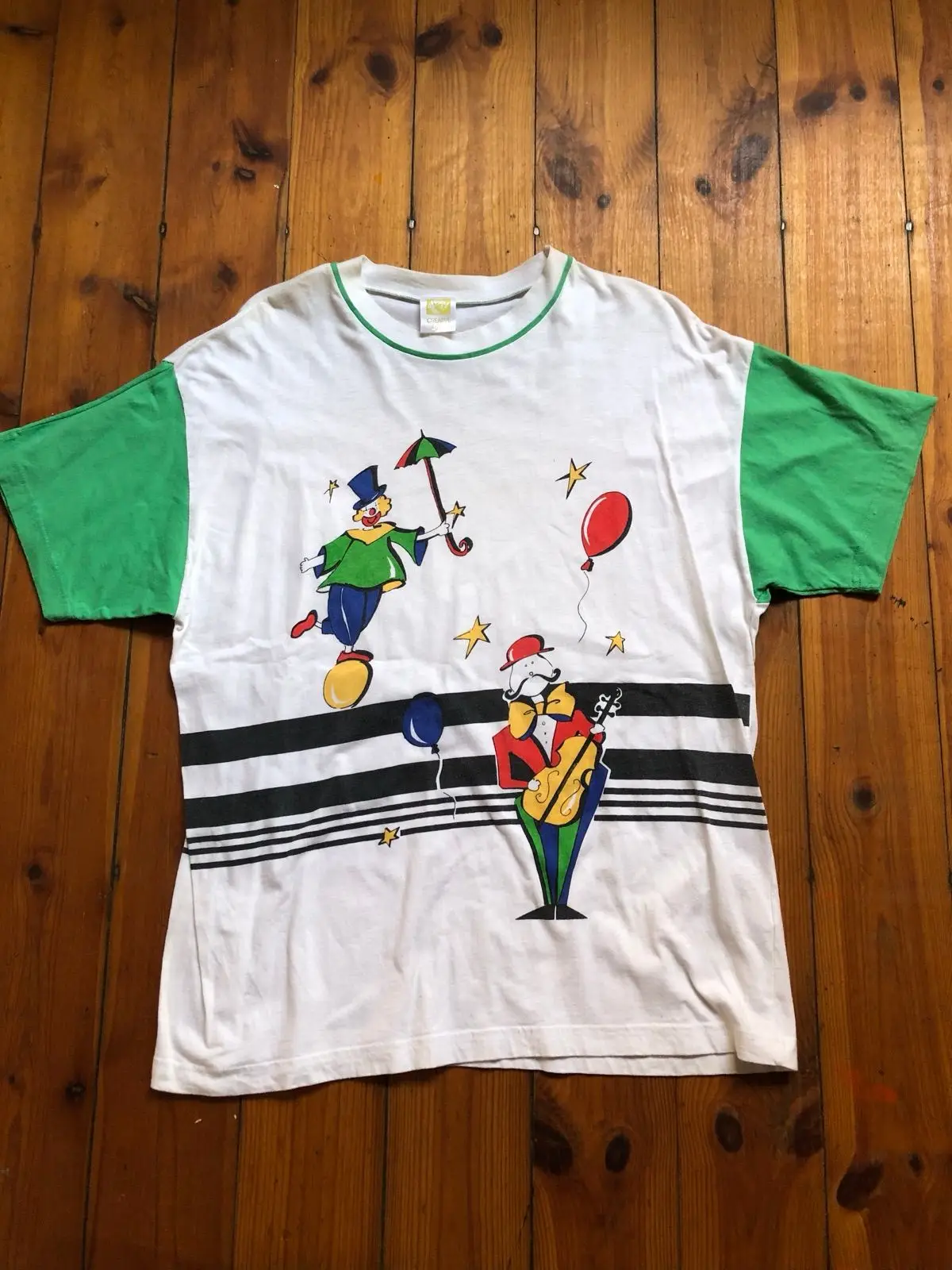 Vintage Clown Graphic T-Shirt White Green XL