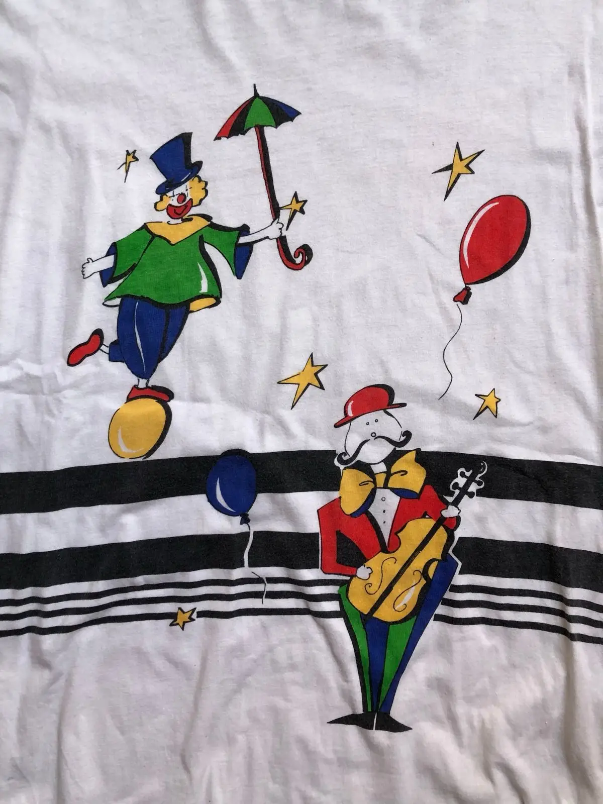 Vintage Clown Graphic T-Shirt White Green XL