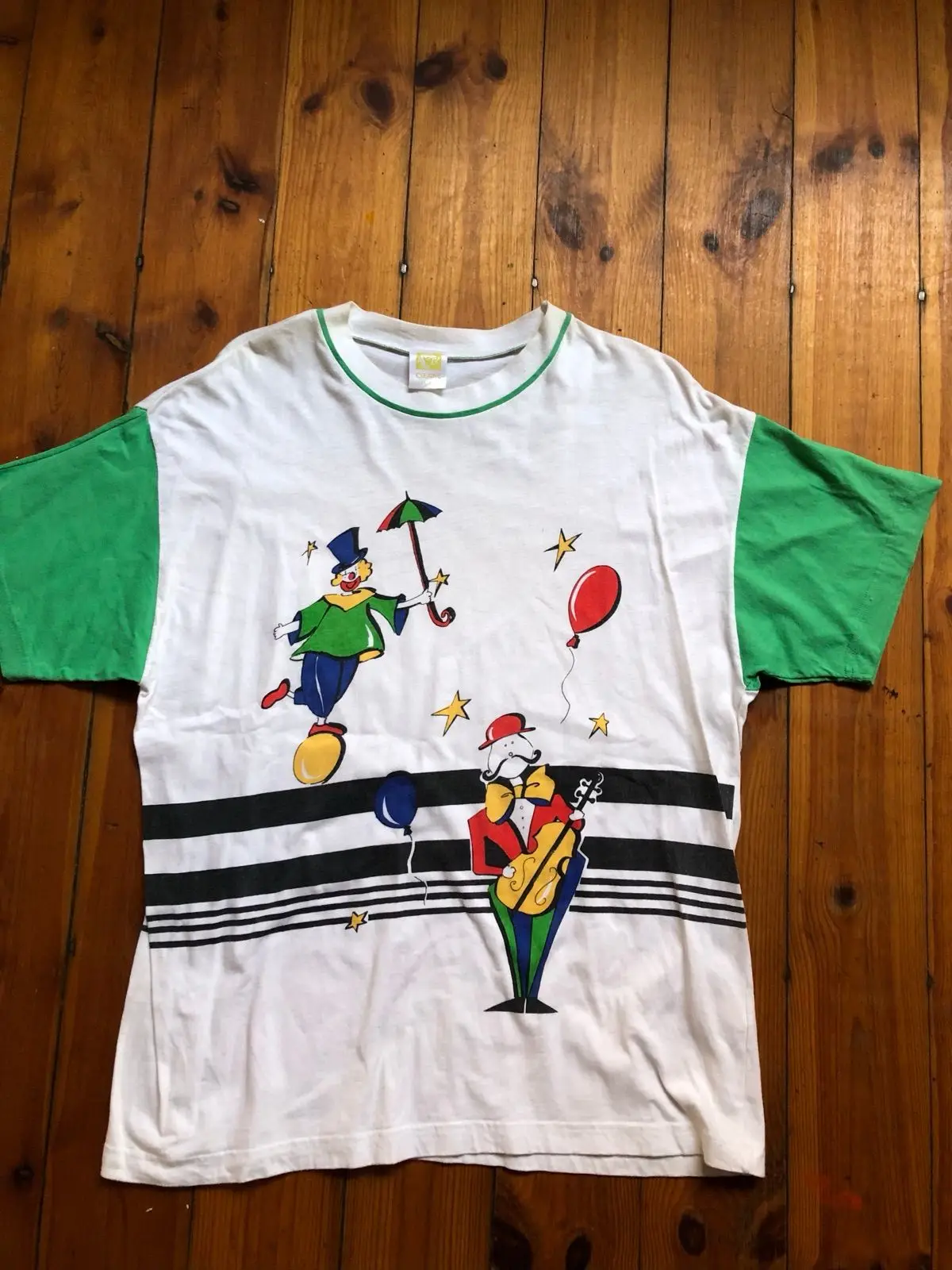 Vintage Clown Graphic T-Shirt White Green XL