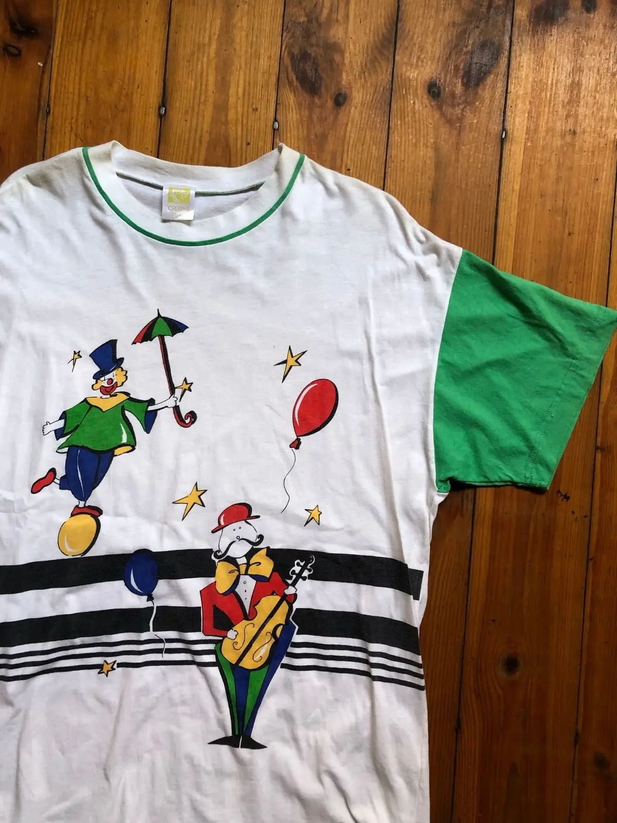 Vintage Clown Graphic T-Shirt White Green XL