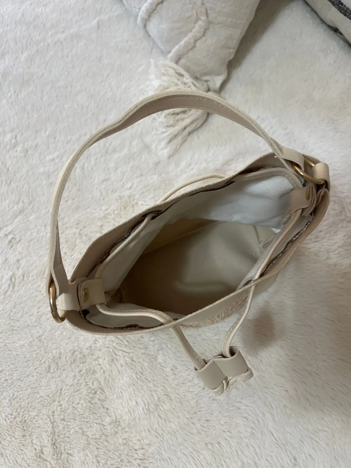 Cream Woven Bucket Bag