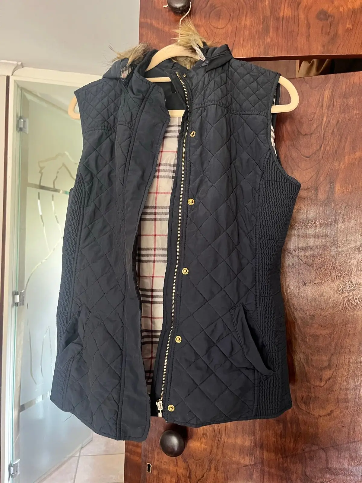 G Couture Black Quilted Puffer Vest with Hood