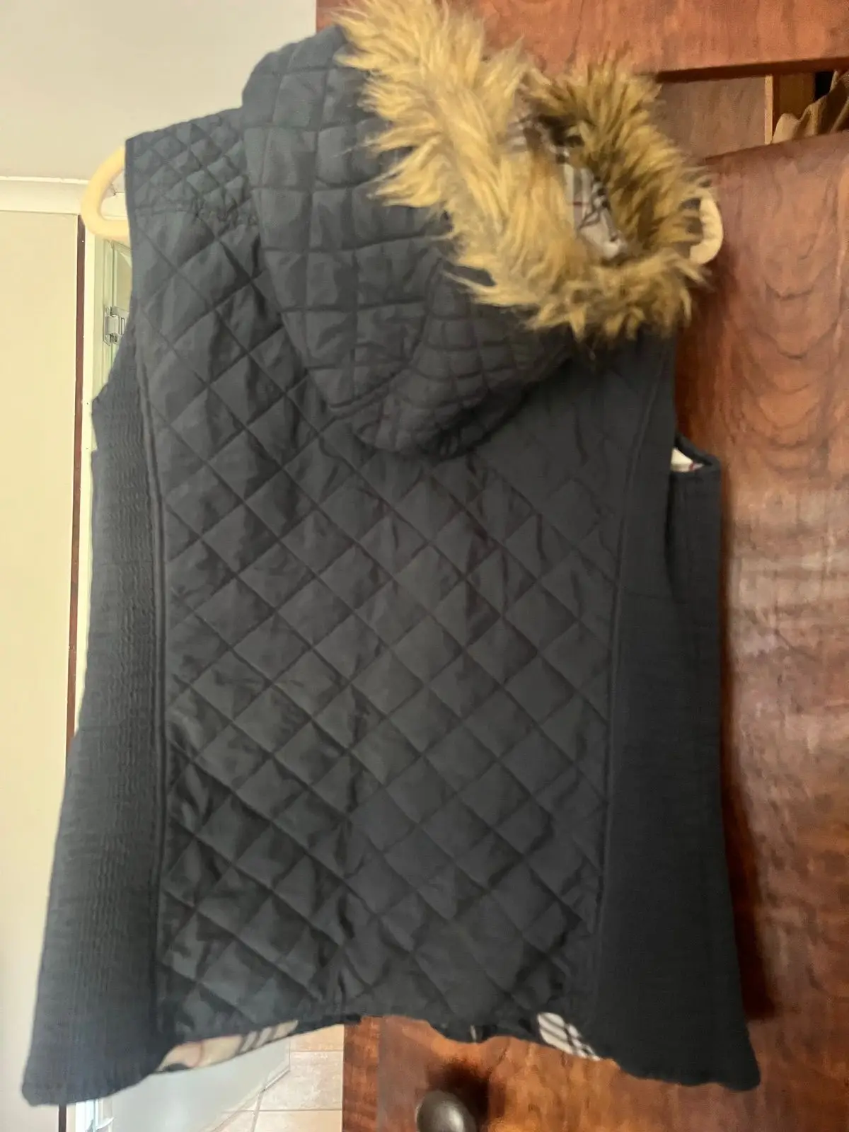 G Couture Black Quilted Puffer Vest with Hood