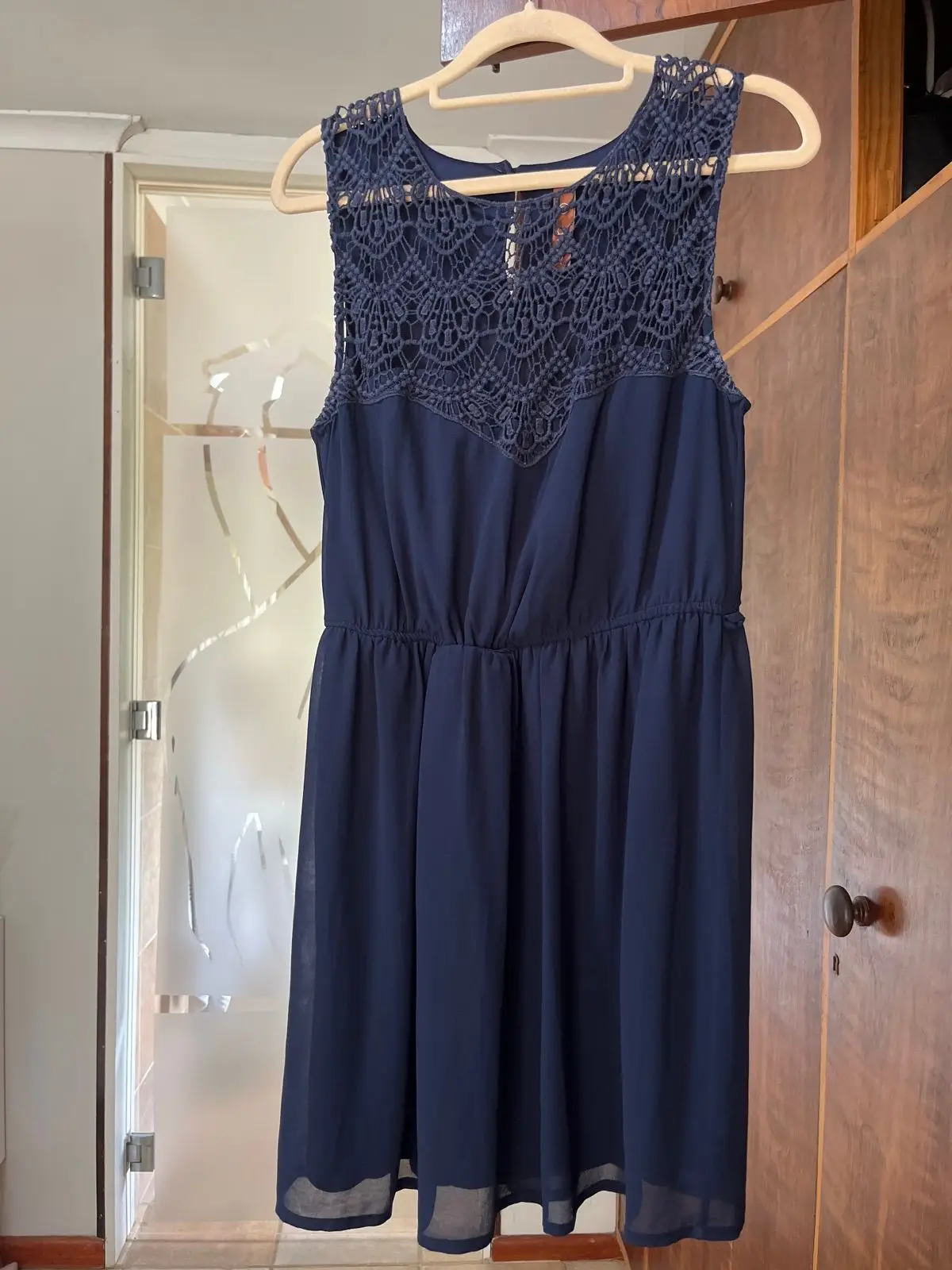 Navy Blue Sleeveless Dress with Crochet Bodice