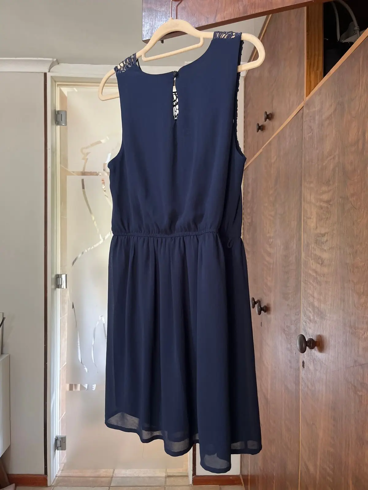 Navy Blue Sleeveless Dress with Crochet Bodice