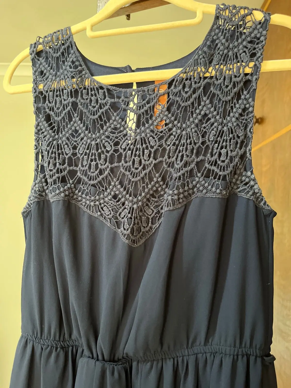 Navy Blue Sleeveless Dress with Crochet Bodice