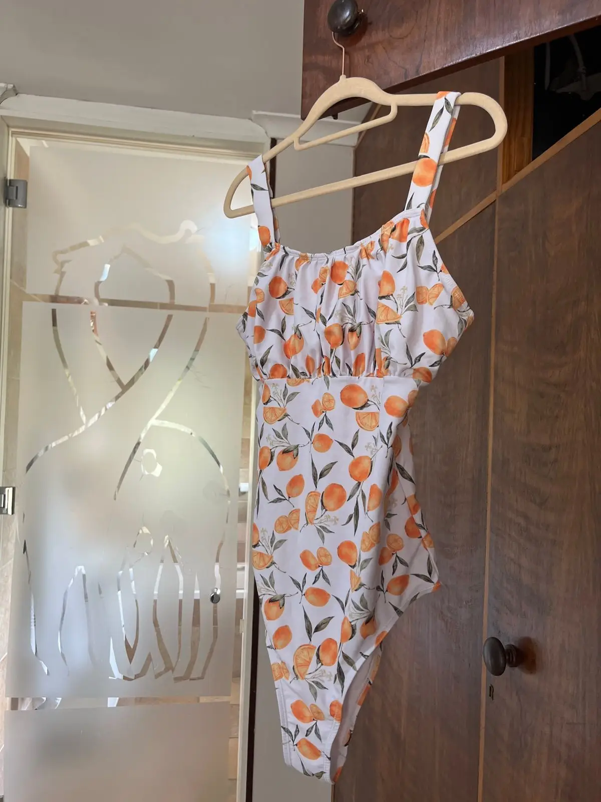 SHEIN Orange Fruit Print One-Piece Swimsuit