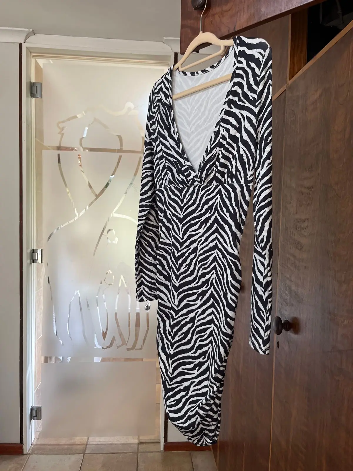 Zebra Print Long Sleeve Midi Dress