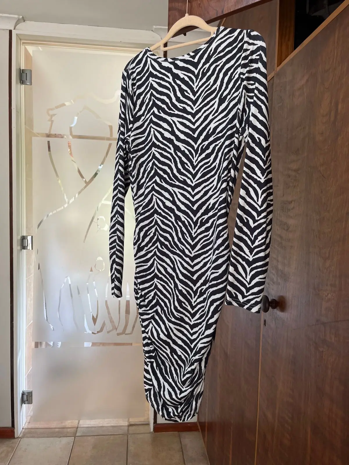 Zebra Print Long Sleeve Midi Dress
