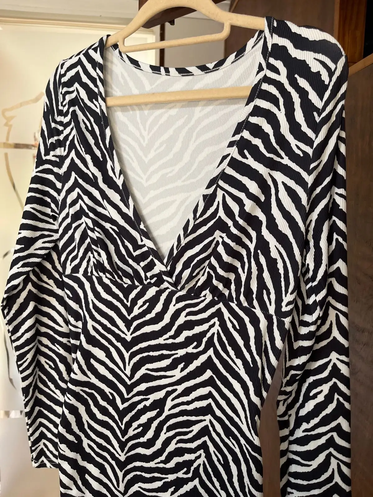 Zebra Print Long Sleeve Midi Dress