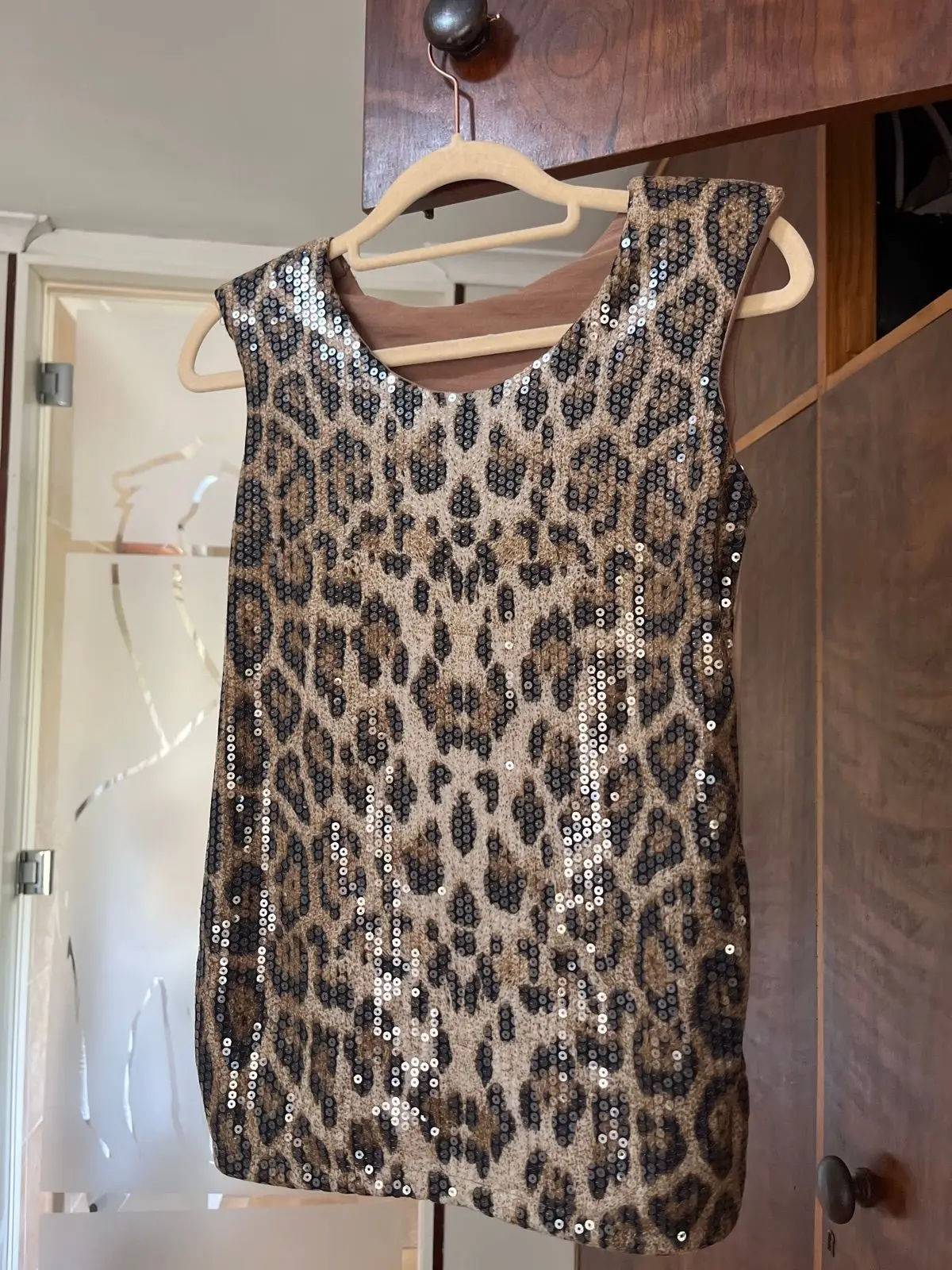 Leopard Print Sequin Sleeveless Top