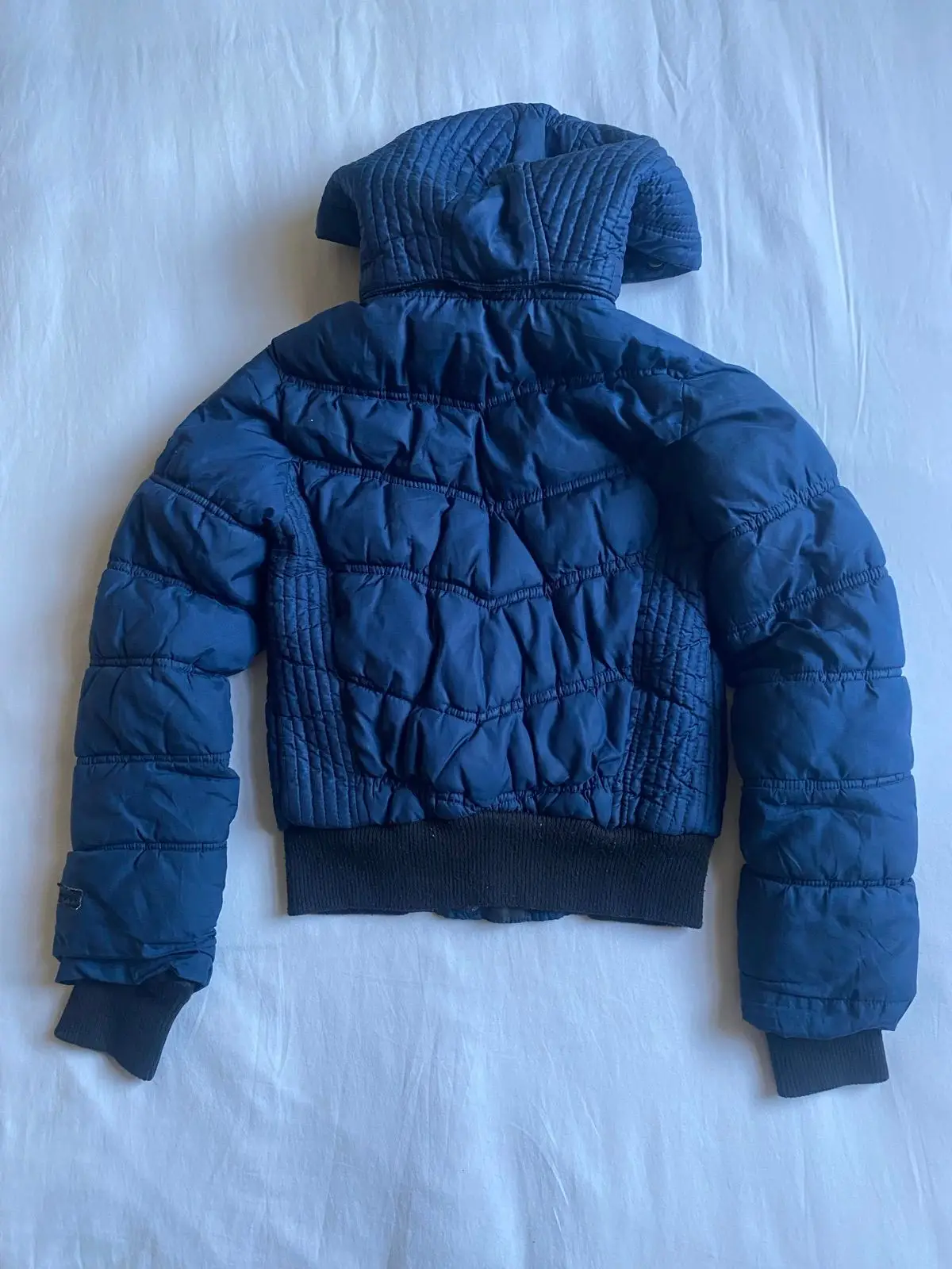 Blue Quilted Puffer Jacket with Hood