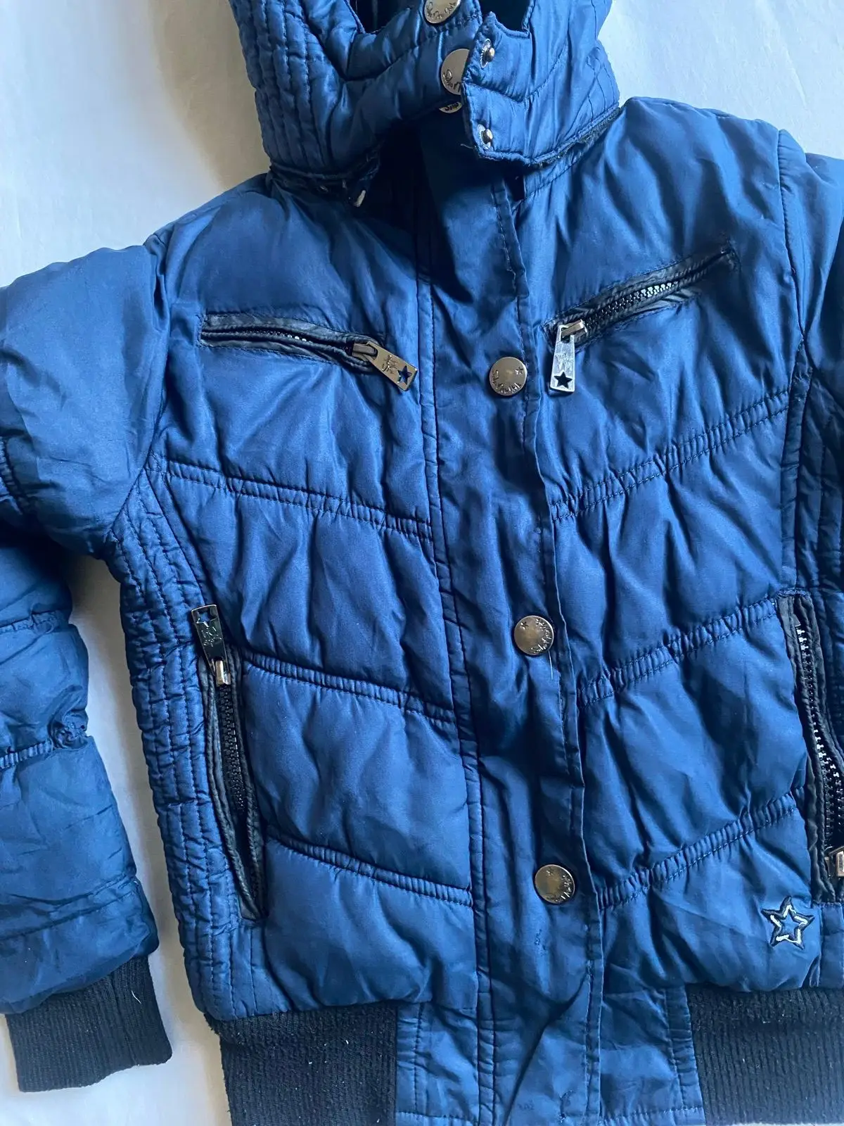 Blue Quilted Puffer Jacket with Hood